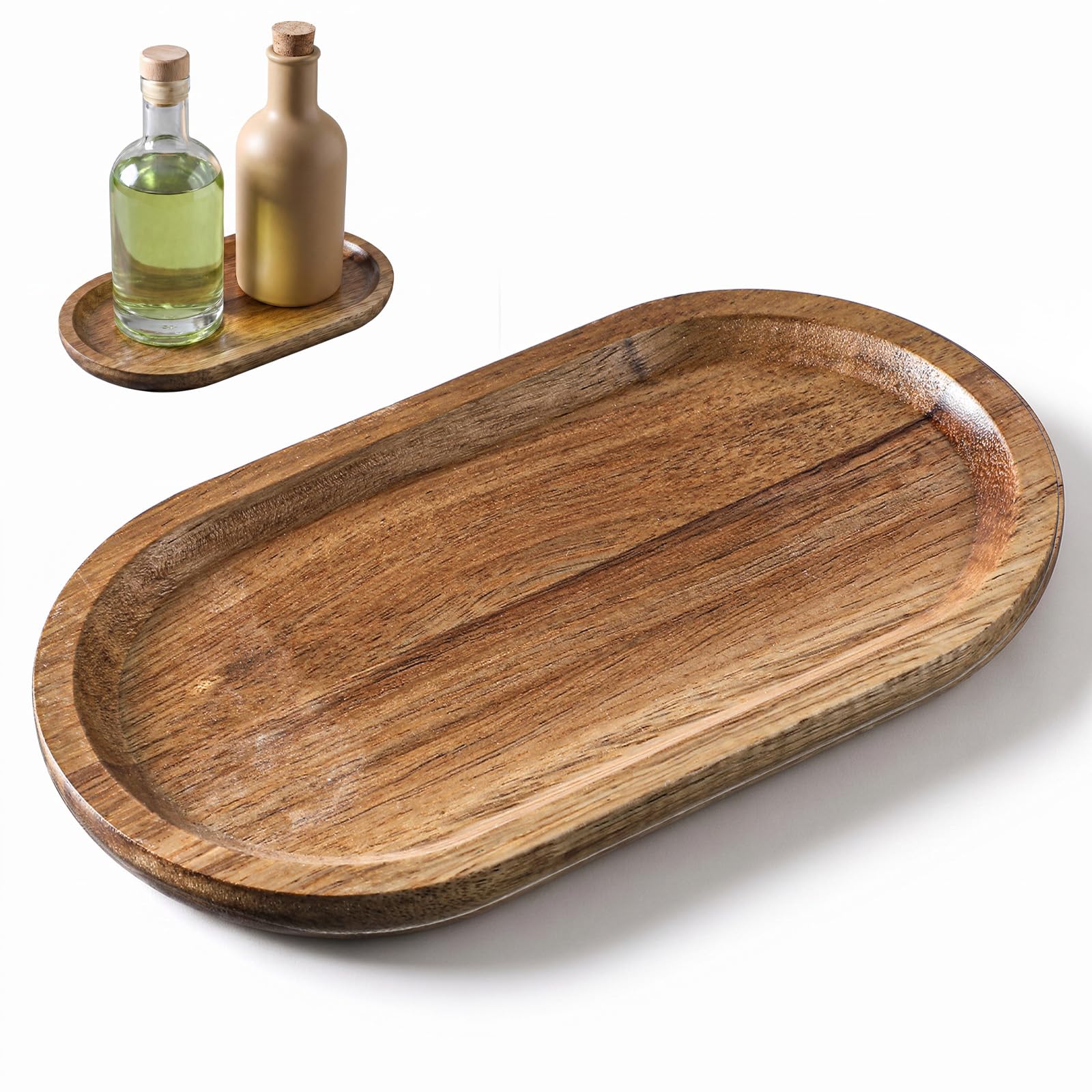 Ouligay Small Acacia Wooden Tray 4.13× 7.48 Inch Mini Wood Serving Tray