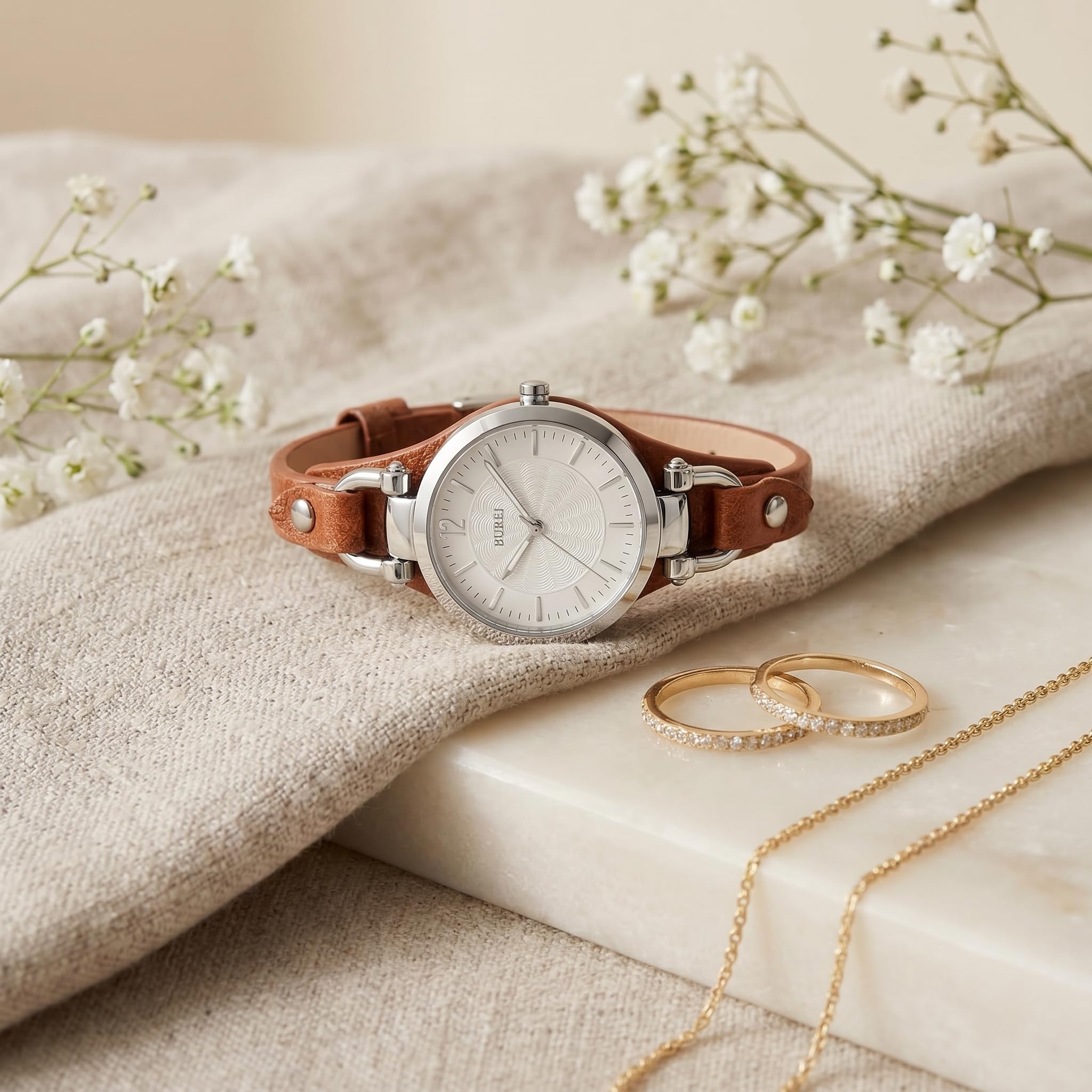 BUREI Damenuhren – Armbanduhr Damen mit Handgemachtem Echtleder & Schmalem Band – Damenuhr Lederarmband für Arbeit & Freizeit – Als Geschenk