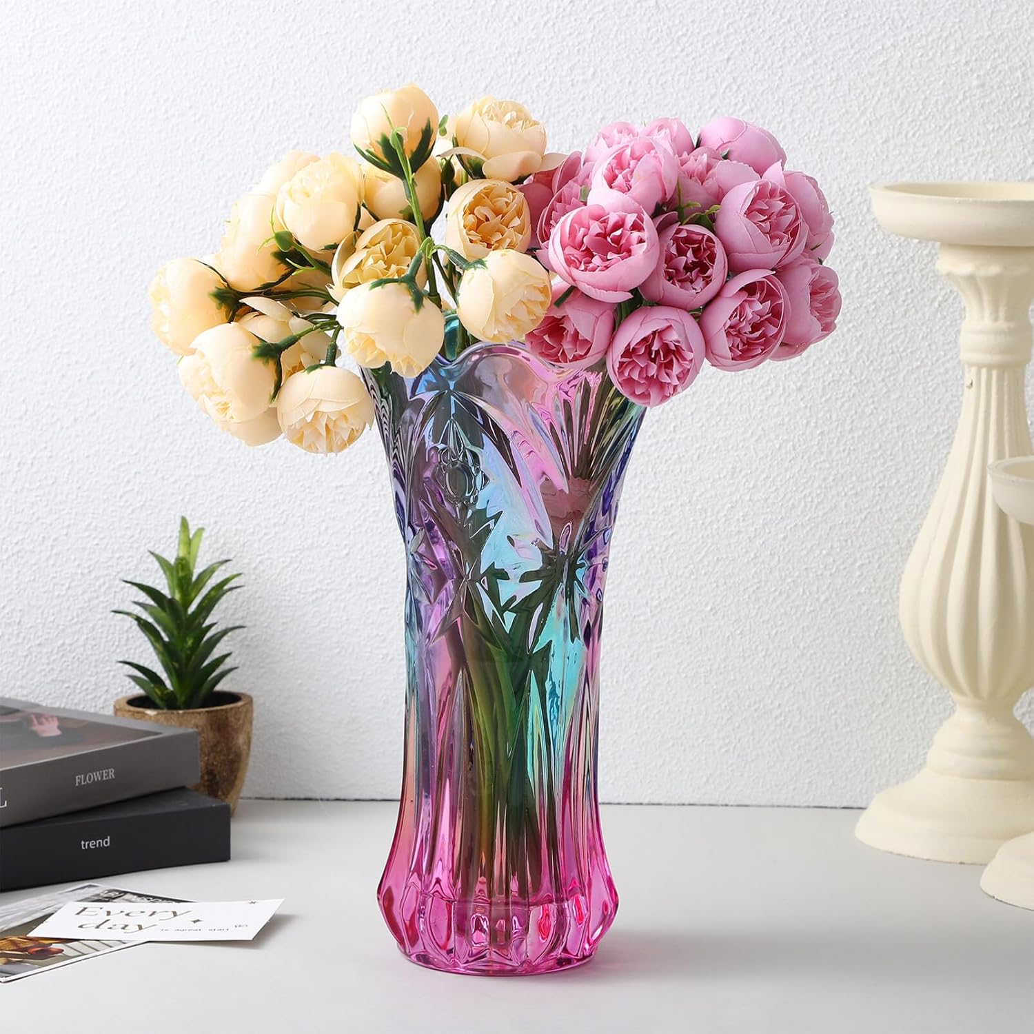 Crystal Glass Colorful Vase Flower Vase for Flower Arrangements Home Wedding Decor