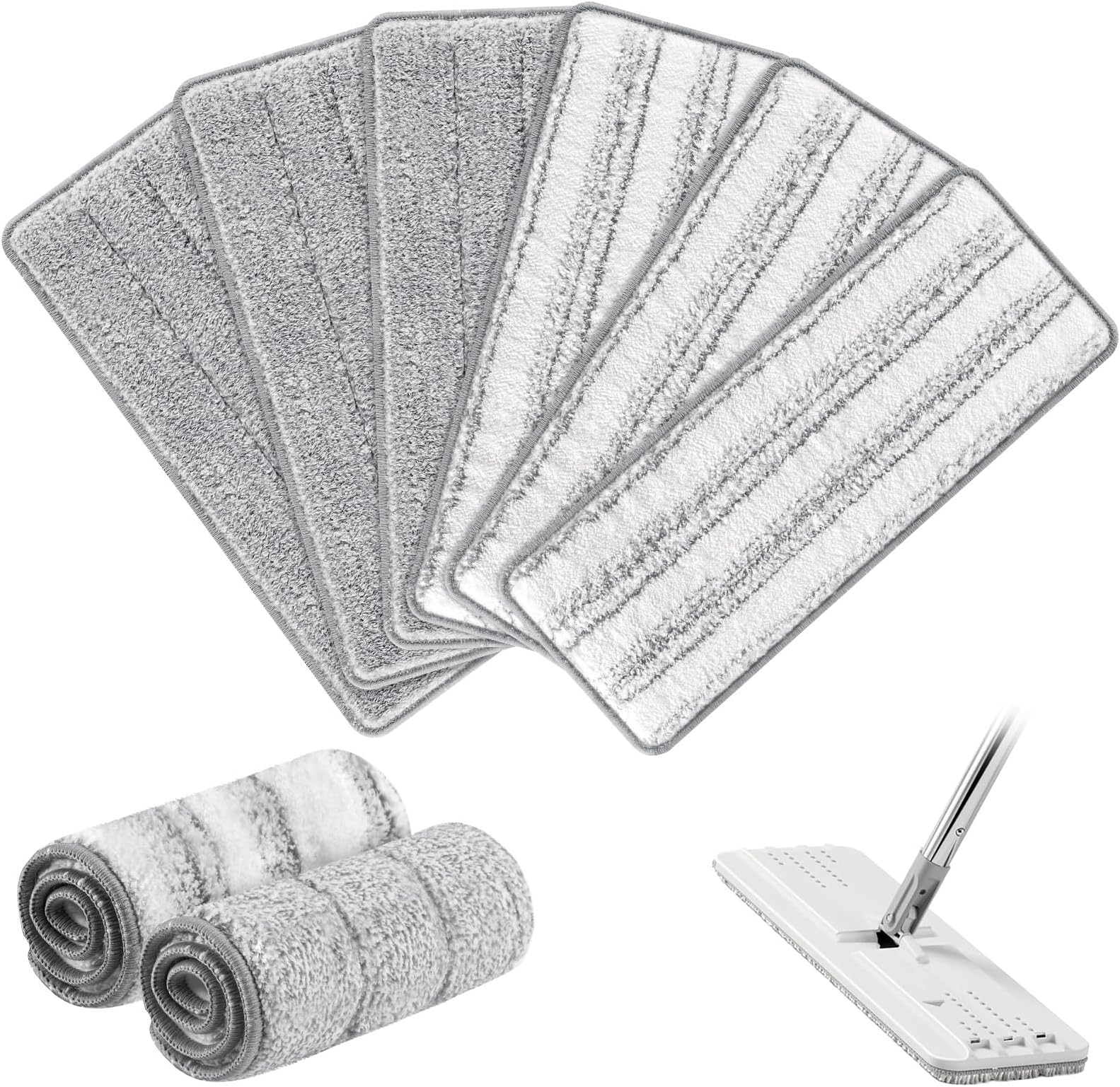 Flat Mop Head Replacement Pads Compatible with Joy-MOOP Mop and Bucket Set, Reusable Washable Squeeze Microfiber Mop Refills for Oshang Bosheng Mop - 13" X 4.9", Grey/Stripe