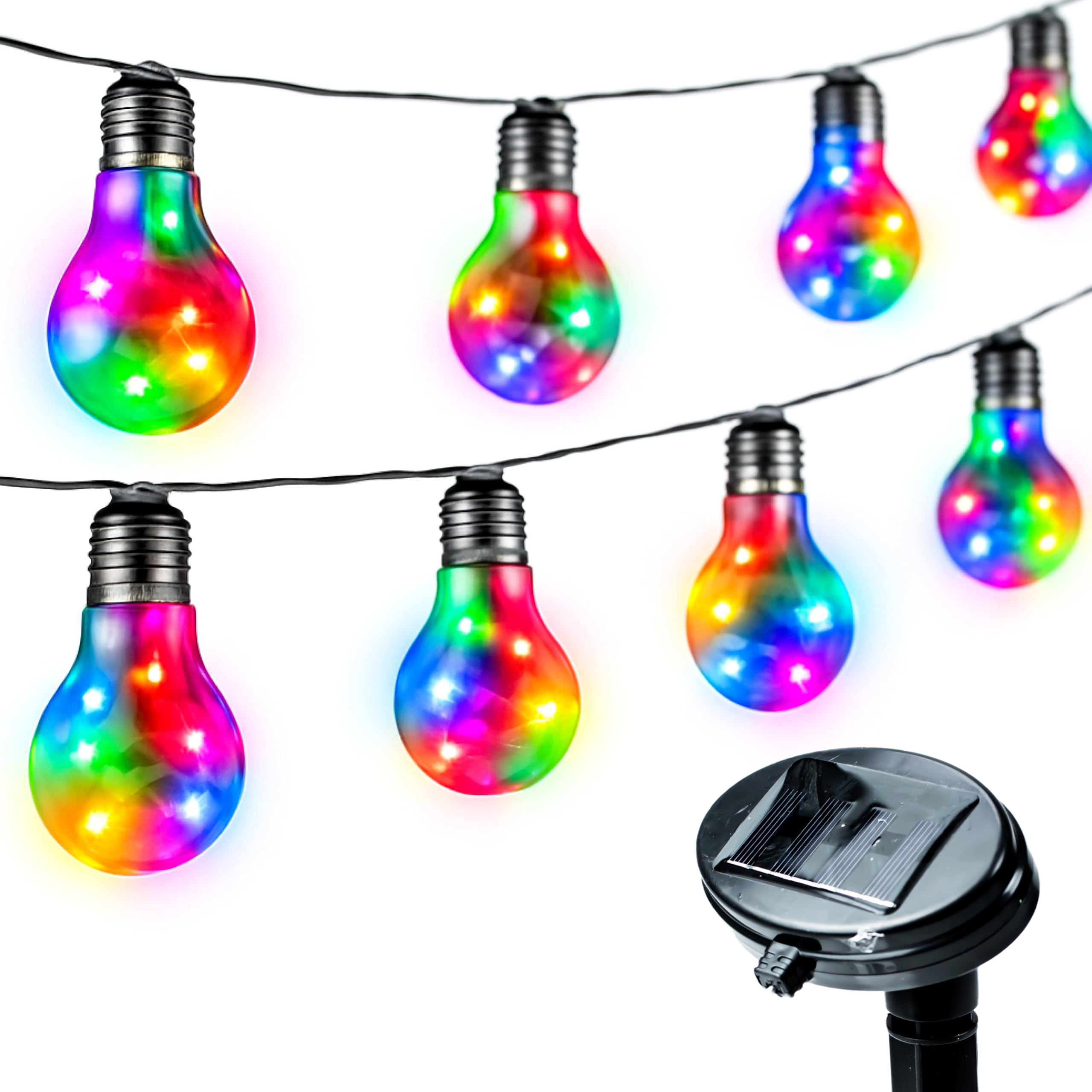 Status Queenstown Solar Light String, 10 Clear Multi Colour Outdoor Garden Light Bulbs with 2 Functions, 5 LED's per Bulb, 3.8 Meters Cable Length, Rechargeable Battery Included