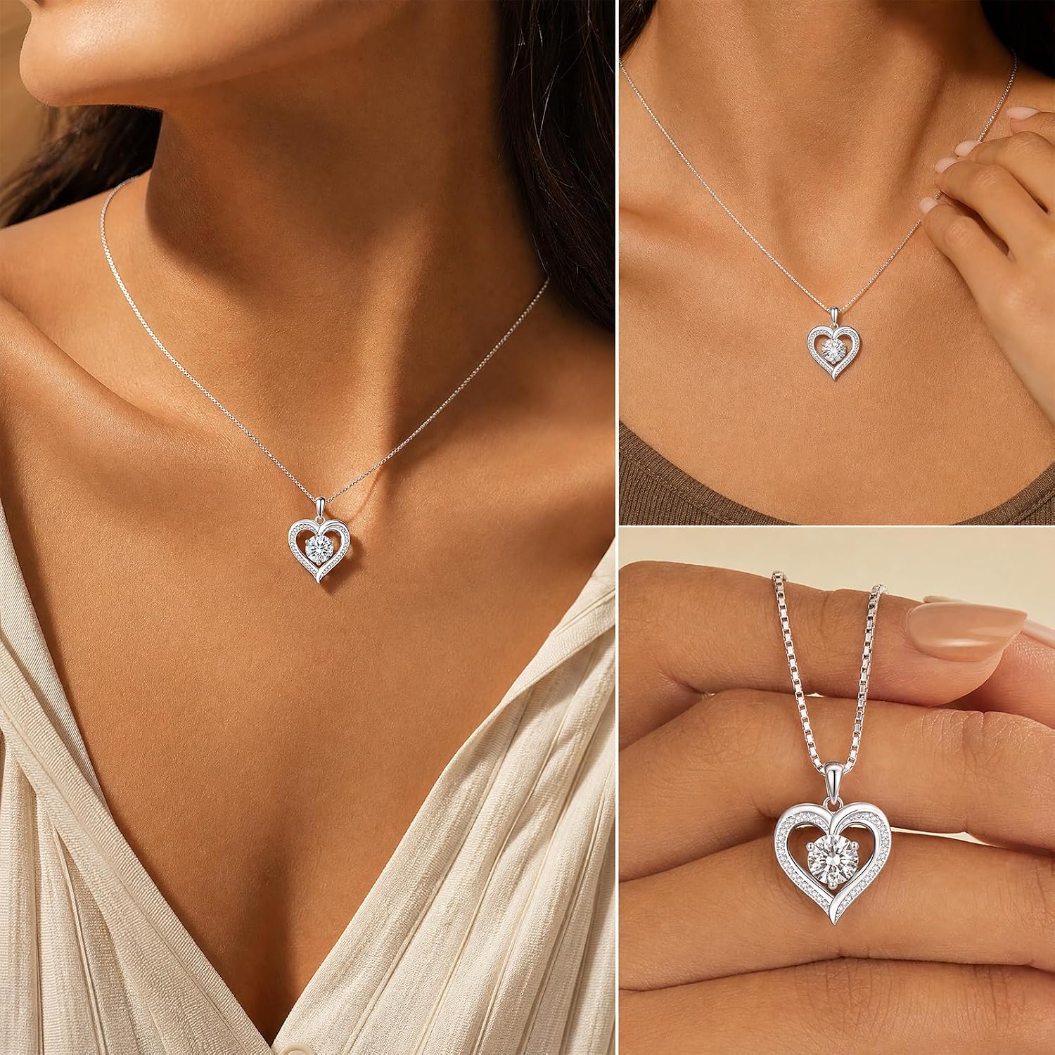 DALOJOE Moissanite Heart Necklaces for Women, 925 Sterling Silver | 1-3 CT Moissanite Necklace – Anniversary or Birthday Jewelry Gift for Wife, Girlfriend, Sisters or Mom
