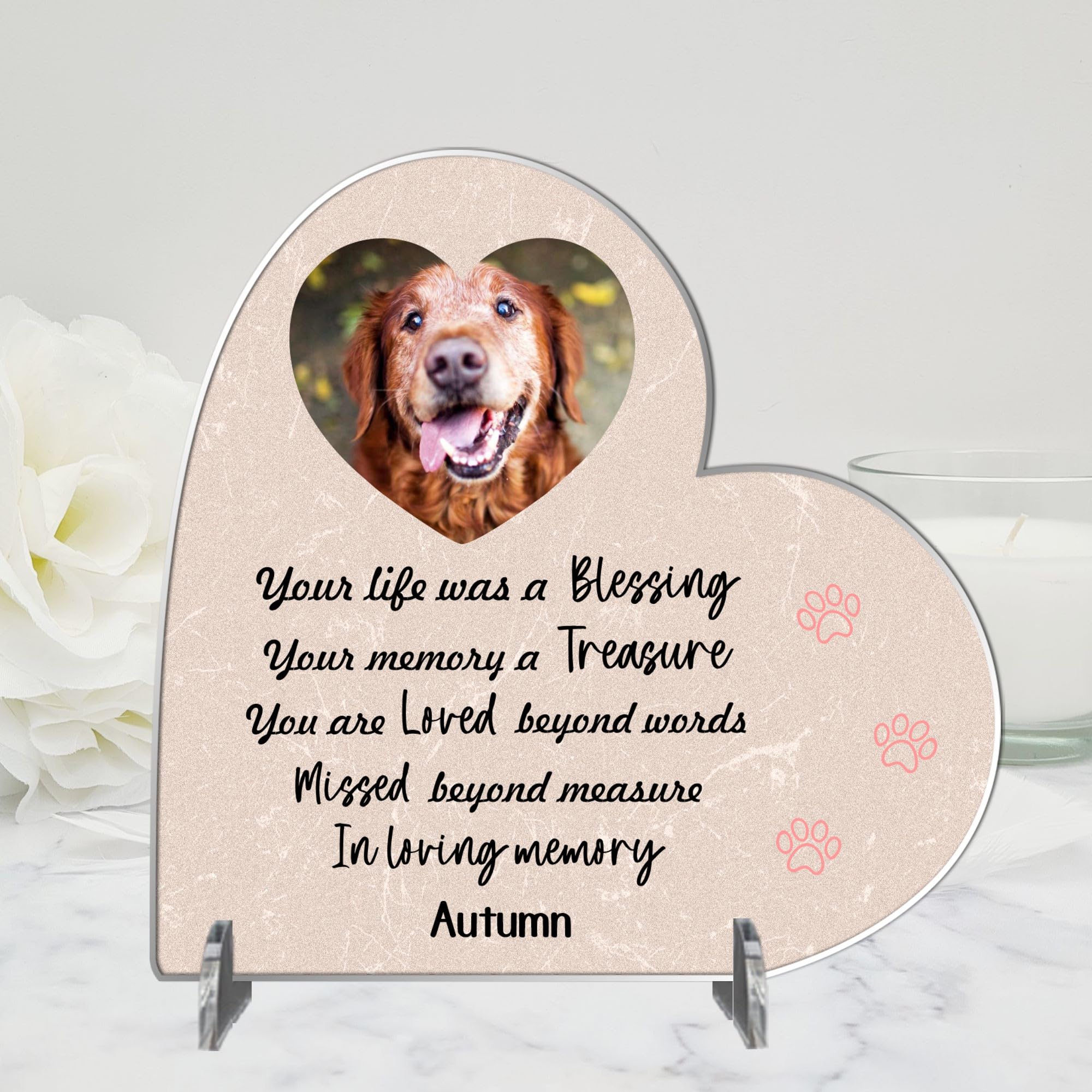 Personalised Pet Cat or Dog Memorial Plaque โ 'Your Life Was a Blessing' โ Available in MDF or Acrylic, Sizes Small to Large (Acrylic 18.5cm x 19cm, Pink)