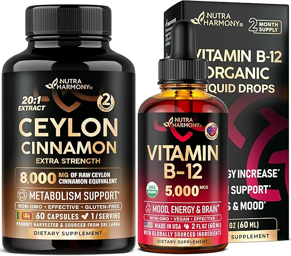 NUTRAHARMONY Organic Vitamin B12 Drops & Ceylon Cinnamon Capsules