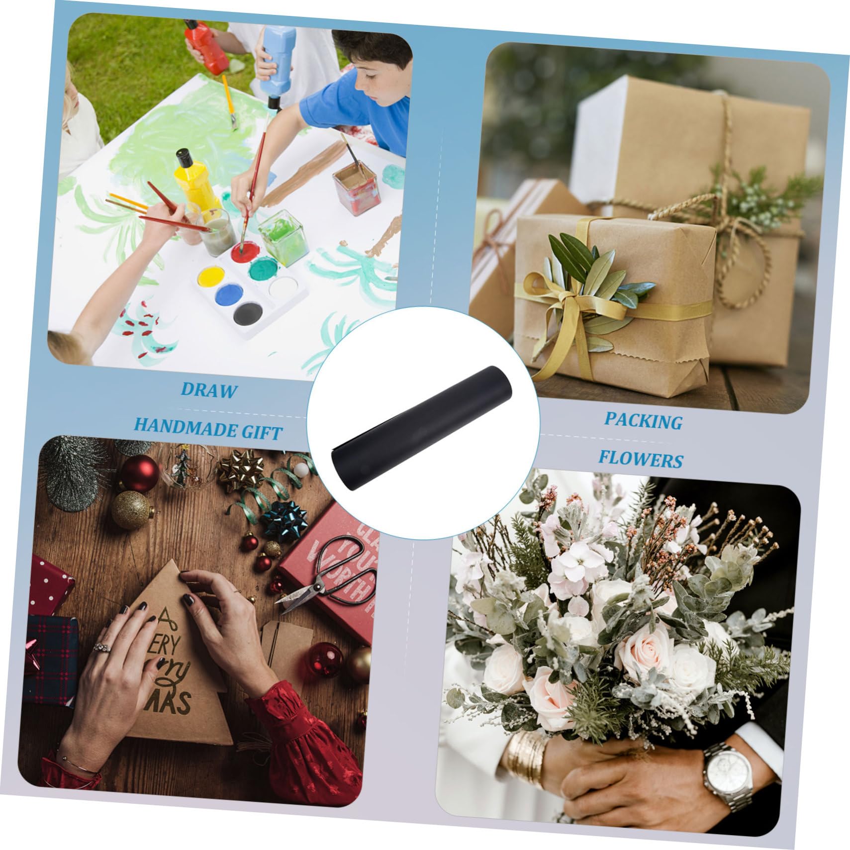 Lurrose Rouleau de Papier Kraft Noir, Papier D’emballage Décoratif à Découper, Pratique pour DIY et Mariage, pour Bouquet de Fleurs