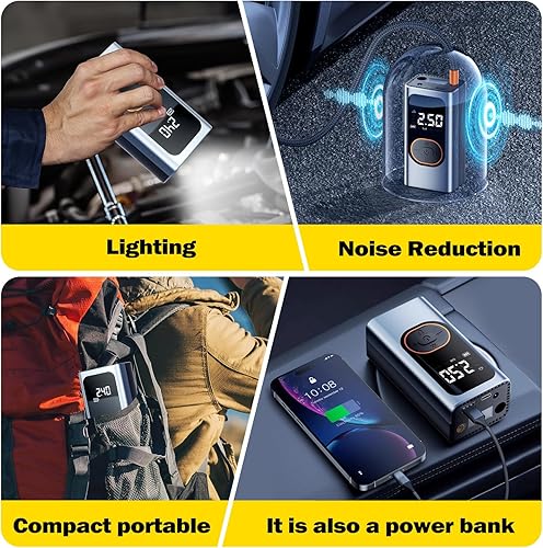 Miniatura 6 de Inflador de neumáticos portátil X9 Pro 1Min2X más rápido, compresor de aire de 150 PSI, bomba de aire portátil de 25000 mAh para neumáticos de