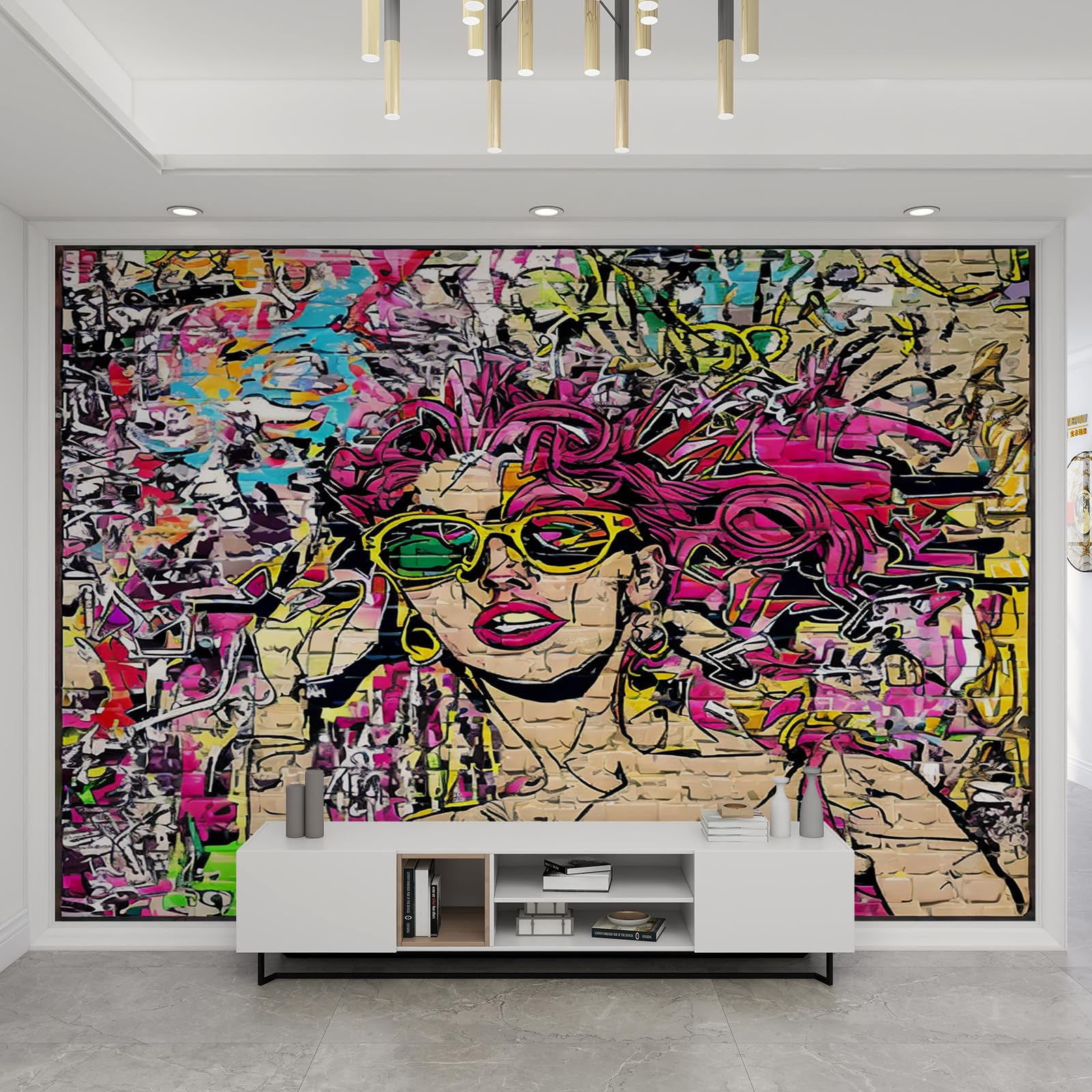 Art mural briques et graffiti étanche pour décoration salon moderne