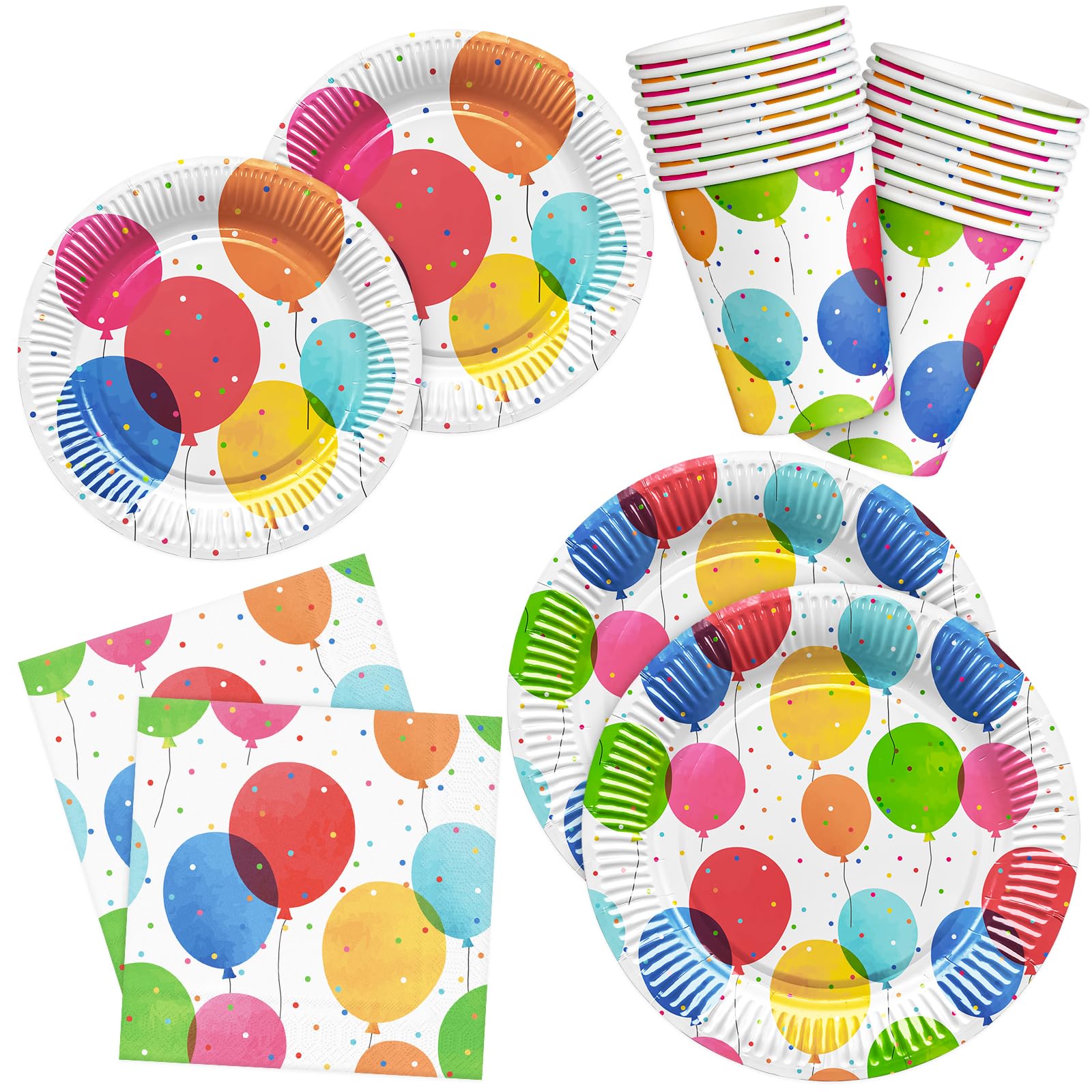 HNH Paper Plates Napkins Cups Set Disposable Tableware for Balloon Party