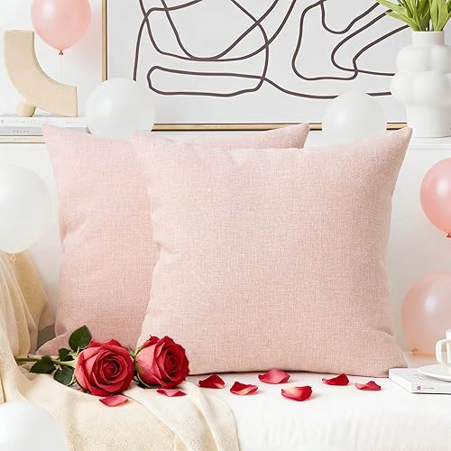 Home Brilliant Juego de 2 fundas de almohada decorativas para sofá, fundas de cojín para sala de estar, 21.9 x 20.9 pulgadas, color rosa bebé