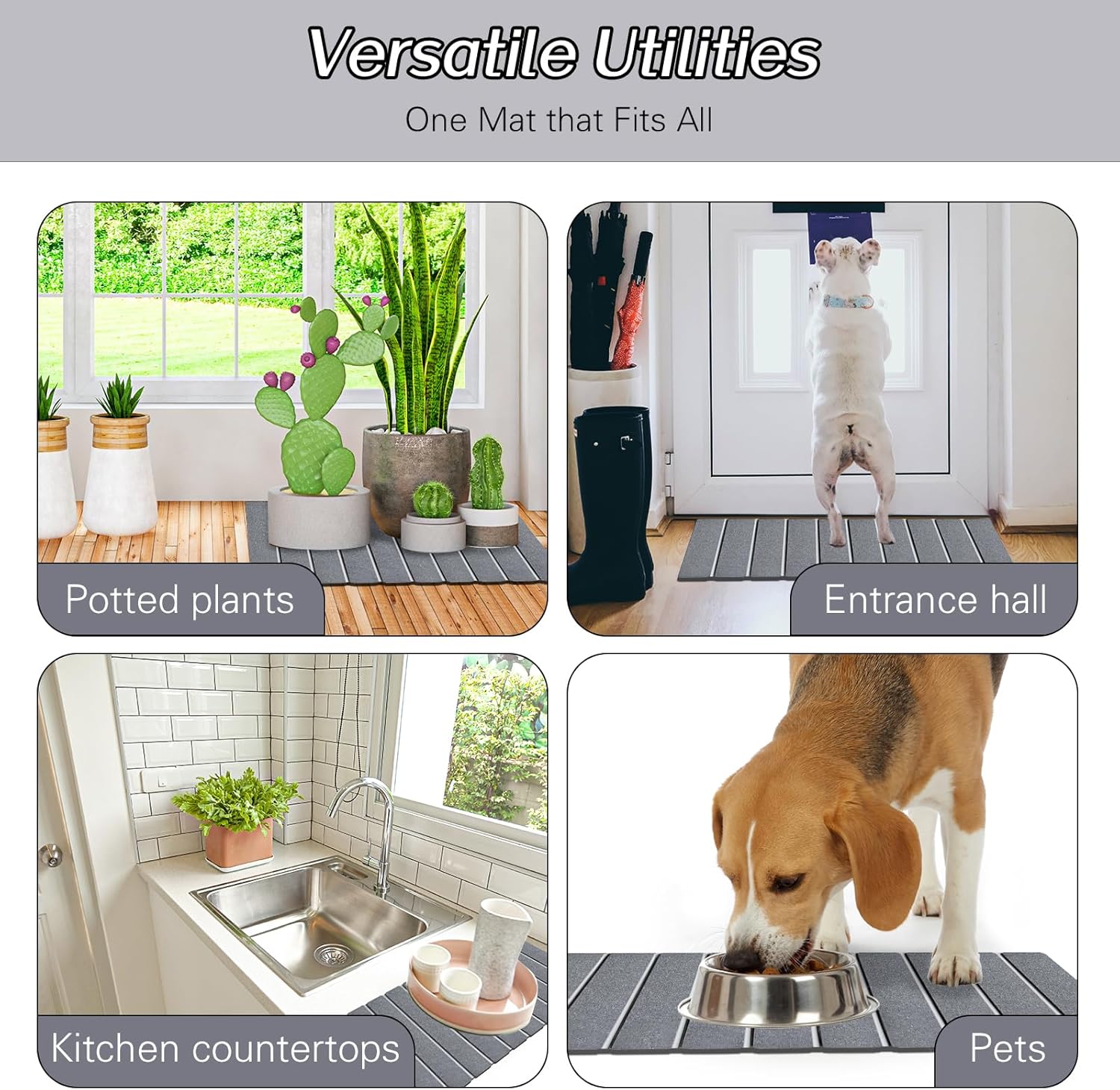 2 Pack Foldable Stone Bath Mats, Gray Super Absorbent Diatomaceous Earth Bath Rug, Non-Slip Shower Mat, Quick-Drying Bath Rug and Drying Mat for Tub and Shower