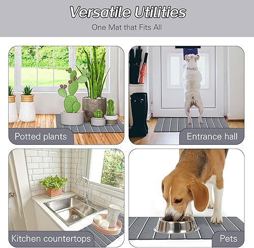 Miniatura 8 de Paquete de 2 tapetes de baño plegables de piedra, alfombra de baño gris súper absorbente de tierra de diatomeas, tapete de ducha antideslizante,