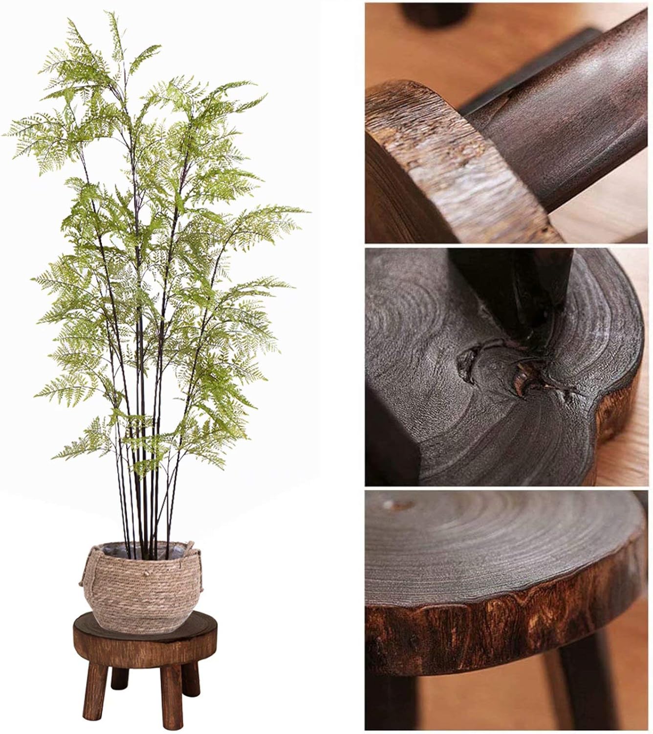 2PCS Mini Wooden Stool Display Stand,Round Wood Flower Pot Plant Stand Potted Stand Plant Stools Indoor Vintage Wood Grain Wooden Plant Pot Riser Stand for Indoor Outdoor Decor (BS+HM)