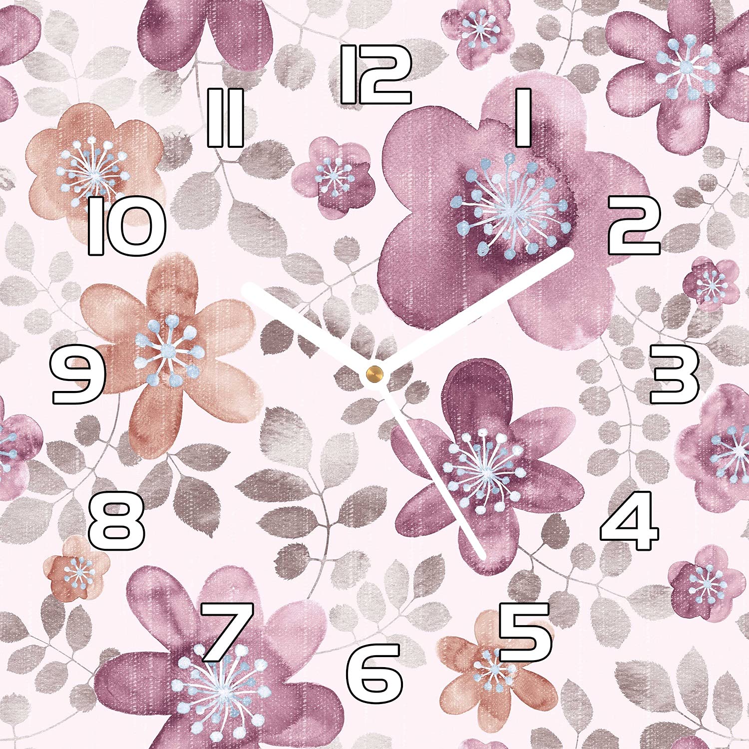 Horloge en verre 30x30 cm fleurs design pour déco de salon moderne