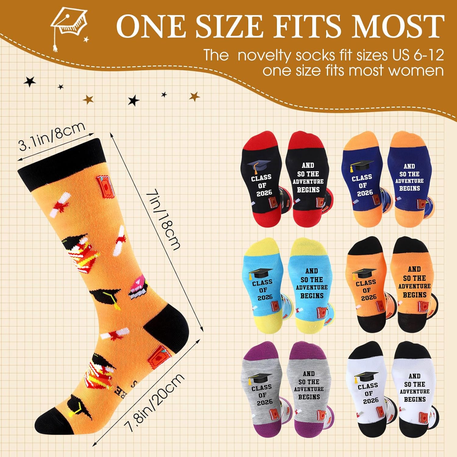 JaGely 36 Pairs Graduation Socks Gifts Class of 2026 Novelty Volleyball Bowling Socks Bulk for Team Gift Grad Party