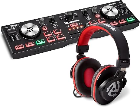DJ Controller Bundle - USB DJ Controller with 2 Decks, Audio Interface, Touch Capacitive Jog Wheels, DJ Headphones Numark DJ2GO2 Touch and HF175