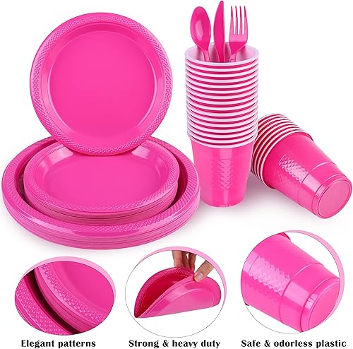 Miniatura 3 de Juego de vajilla desechable de 168 piezas de Navidad rojo y verde para fiestas, incluye platos de plástico de Navidad, tazas, cuchillos, tenedores,