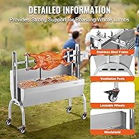 Vista 6 de VEVOR Parrilla asadora con parabrisas, barbacoa de cerdo entero, cordero y cabra de carbón, capacidad de 46 pulgadas y 132 libras, motor eléctrico