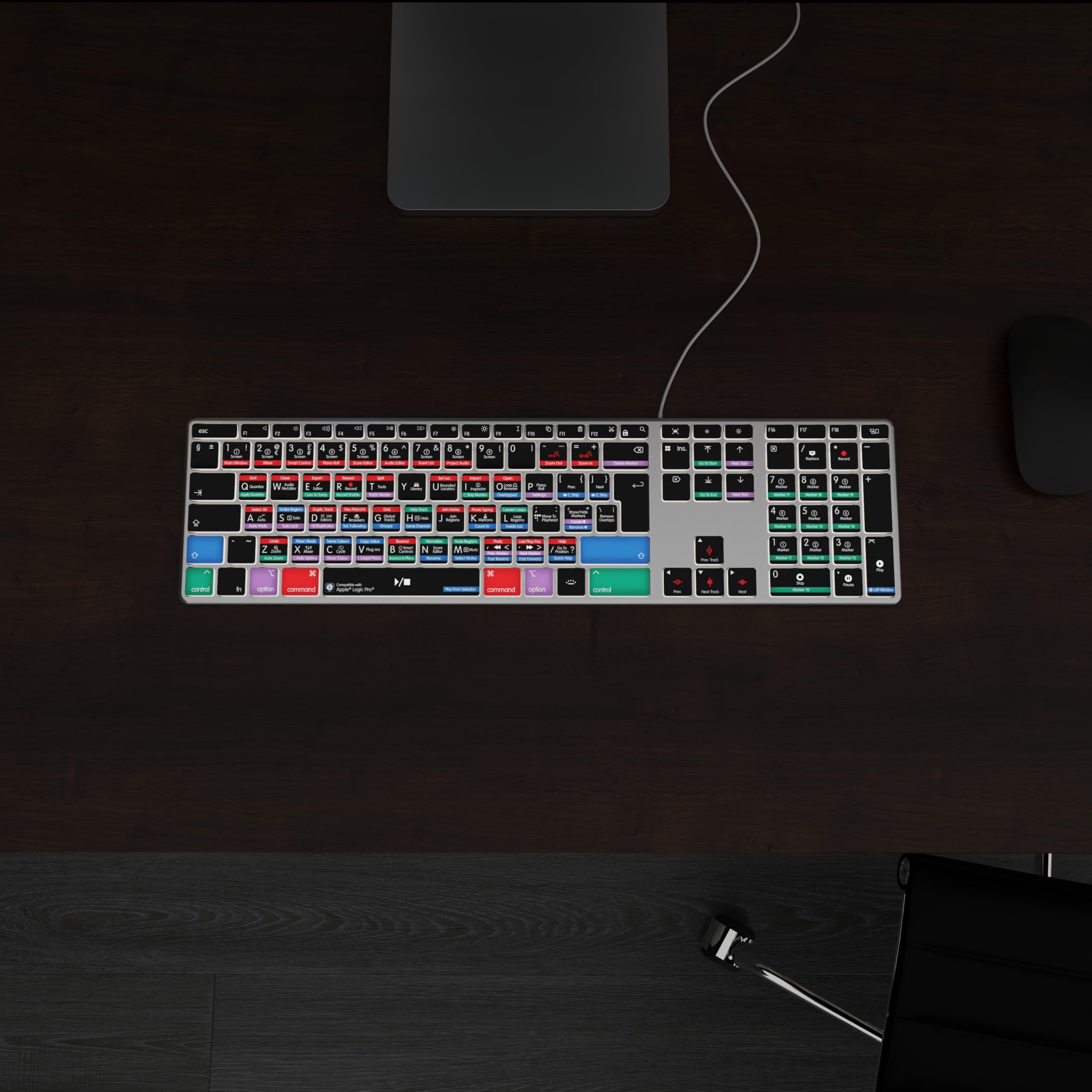 Editors Keys Logic Pro kompatible Tastatur AB10 Core – kabelgebundener USB-C – Hintergrundbeleuchtung – 150+ farbcodierte Shortcuts – nur Mac – UK/Euro Englisches Layout