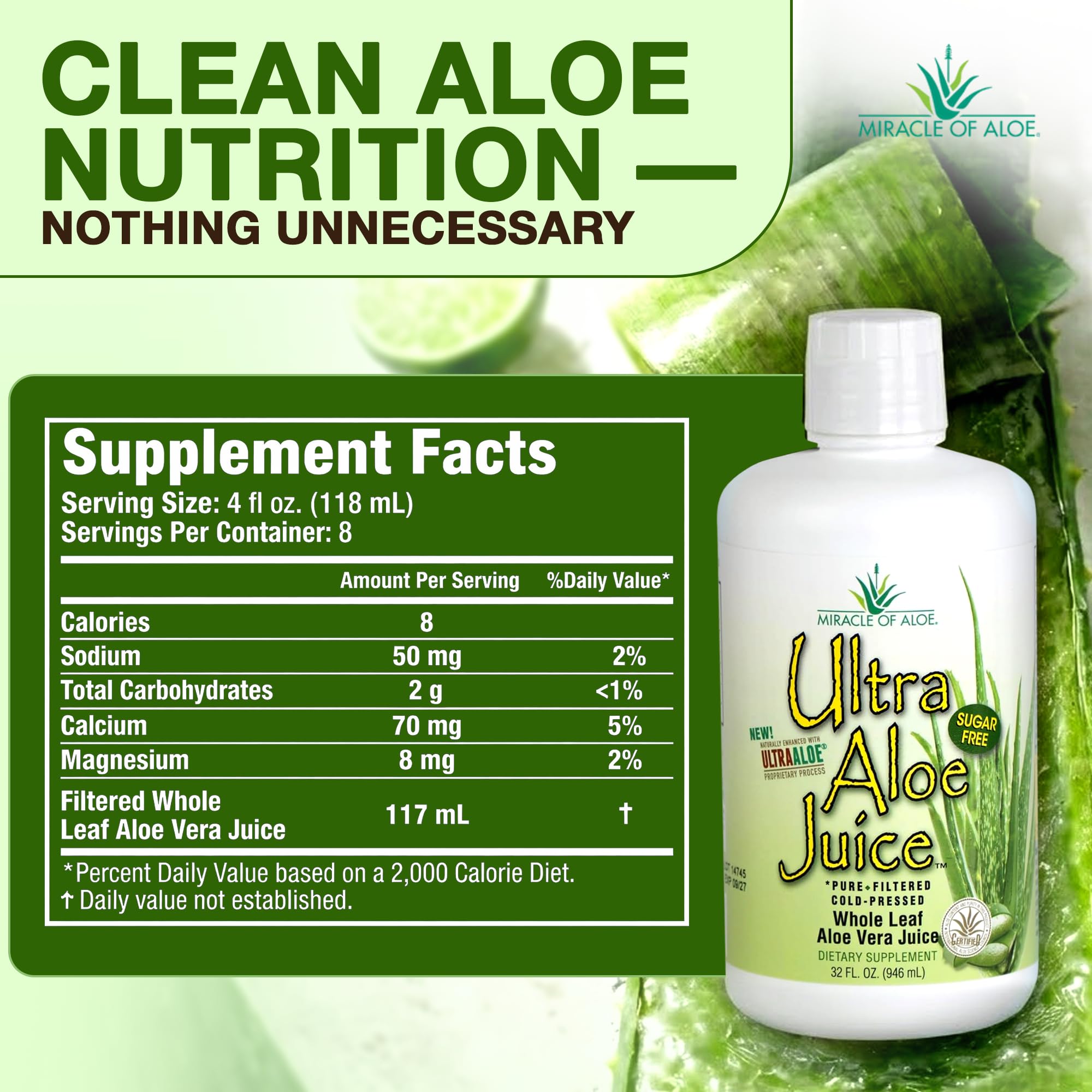 Amazon.com: Miracle of Aloe Ultra Aloe Vera Juice, 1 Qt. 4 Pack, Whole  Leaf, Pure, Filtered, Certified for Content and Purity (Gallon) : Beauty &  Personal Care