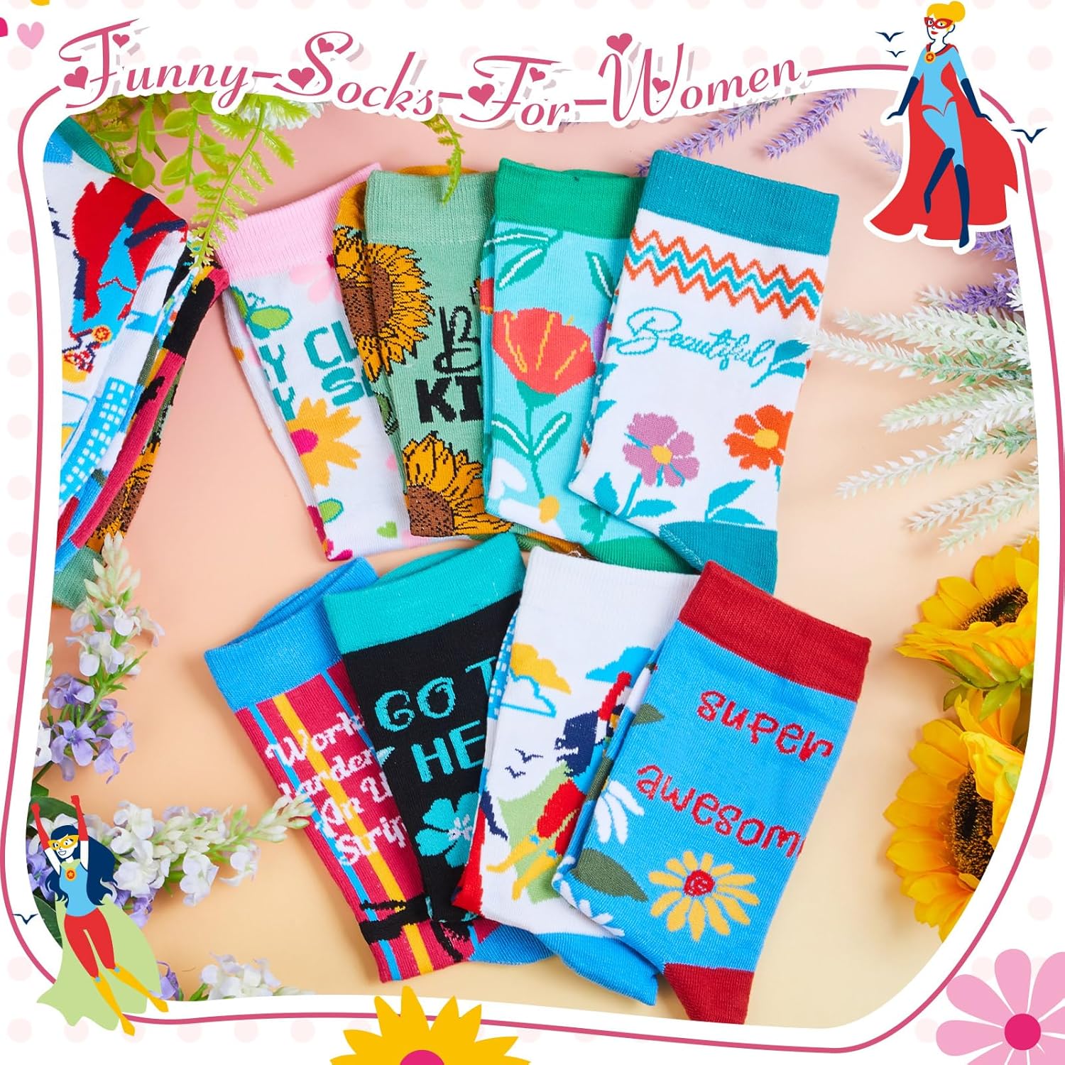 Haysandy 8 Pairs Women Funny Novelty Socks Gifts, March Womens History Month Gifts, Funny Novelty Socks with Saying on Bottom - Image 6