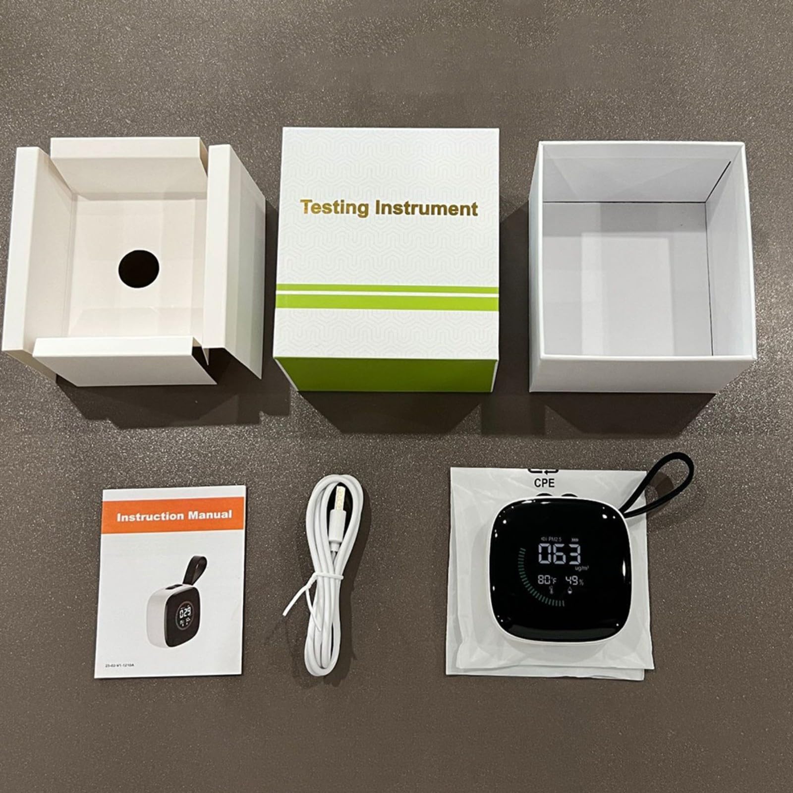 Detector PM2.5 con temperatura y humedad, alarma de monitor de calidad del aire de 800 mAh | PM2.5 en tiempo real, pantalla de temperatura, humedad, alarma, 800 mAh para batería, para carga USB C