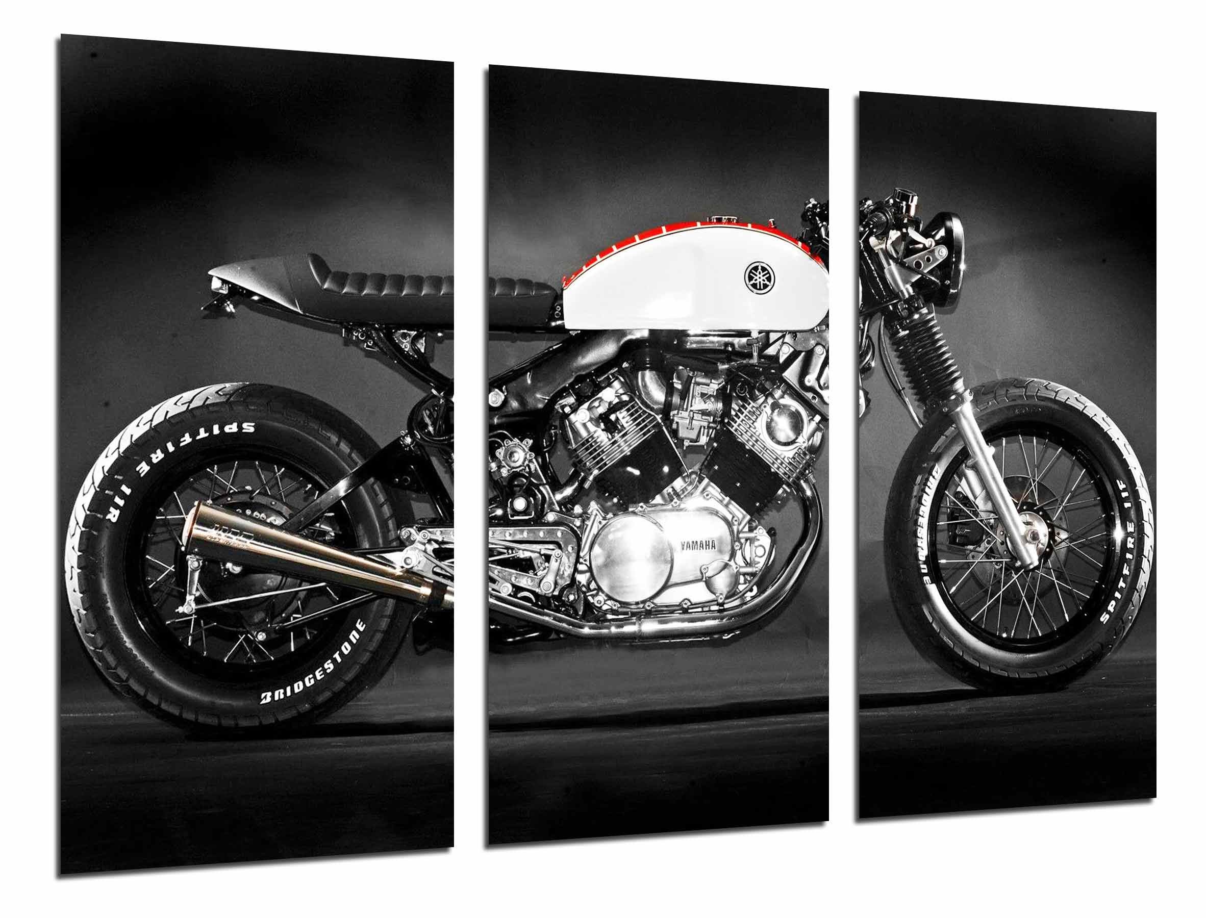 Tableau Photo Moto Yamaha Course Sur Bois - 97x62cm - 3 Panneaux - Déco Moderne
