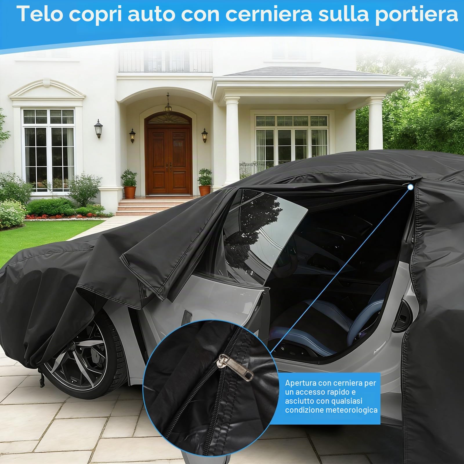 Telo copriauto per Smart Fortwo W451 W453 2016-2024, impermeabile, invernale, traspirante, copertura completa per auto, per sole, pioggia, raggi UV, protezione dalla polvere, con porta con cerniera
