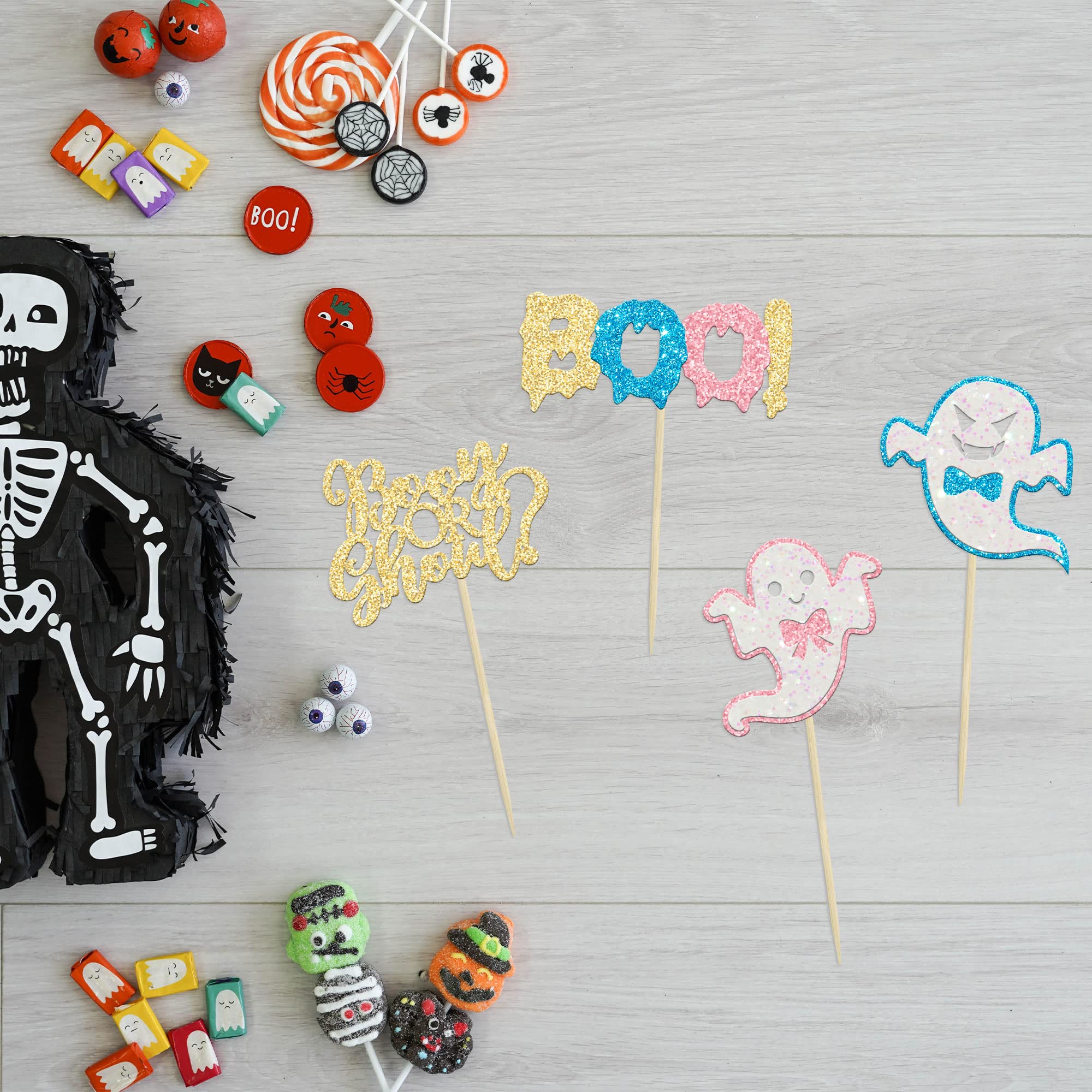 24 piezas de Halloween Boo-y o Ghoul Cupcake Toppers Baby Gender Reveal Party Black Cake Theme Birthday Party Cake Insert MGPFERD 24 piezas de Halloween Boo-y o Ghoul Cupcake Toppers Baby Gender Reveal Party Black Cake Theme Birthday Party Cake Insert MGPFERD
