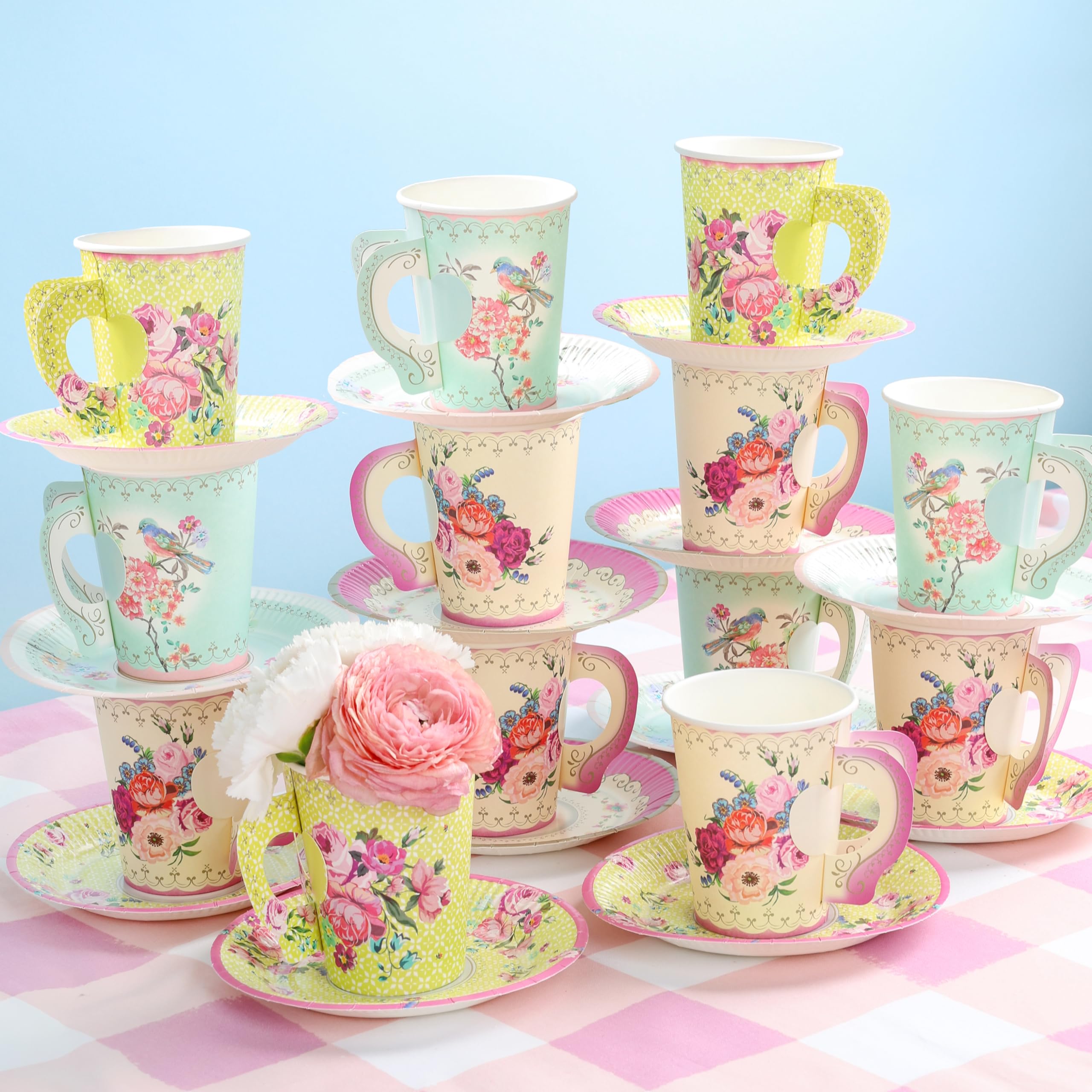 Talking Tables Pack of 24 Vintage Floral Cup & Saucer Afternoon Tea Set, Truly Scrumptious Disposable Tableware for Birthday or Garden Party, Baby Shower, Wedding, TRULYCUPSET24