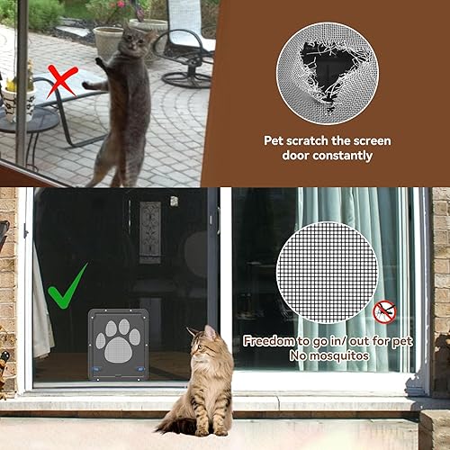 Miniatura 5 de PETLESO Puerta pequeña para perro para puerta mosquitera, puerta de gato de 8 x 10 pulgadas, solapa magnética de cierre automático, puerta