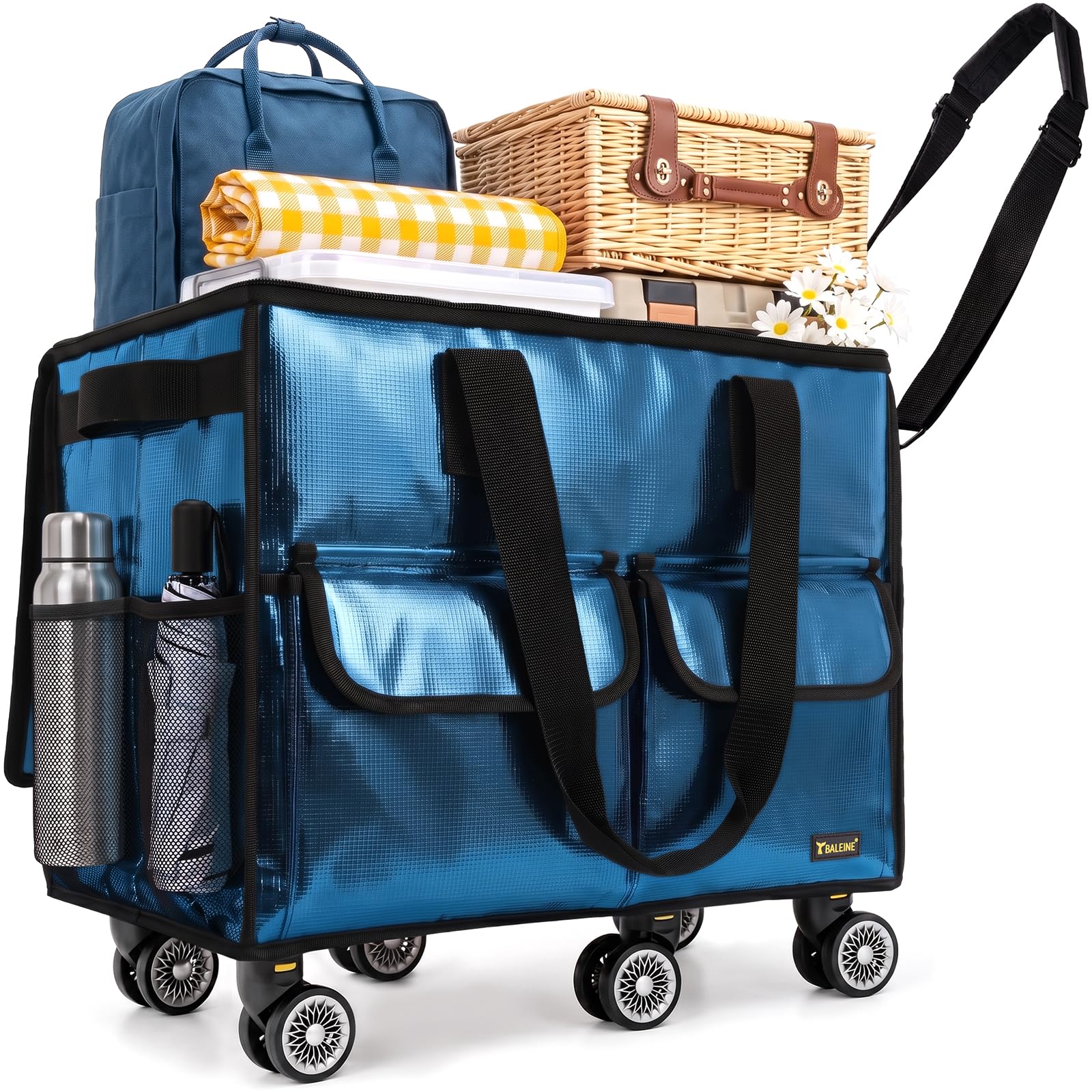 BALEINE Reusable Grocery Bag on Wheels, Foldable Rolling Tote Bag
