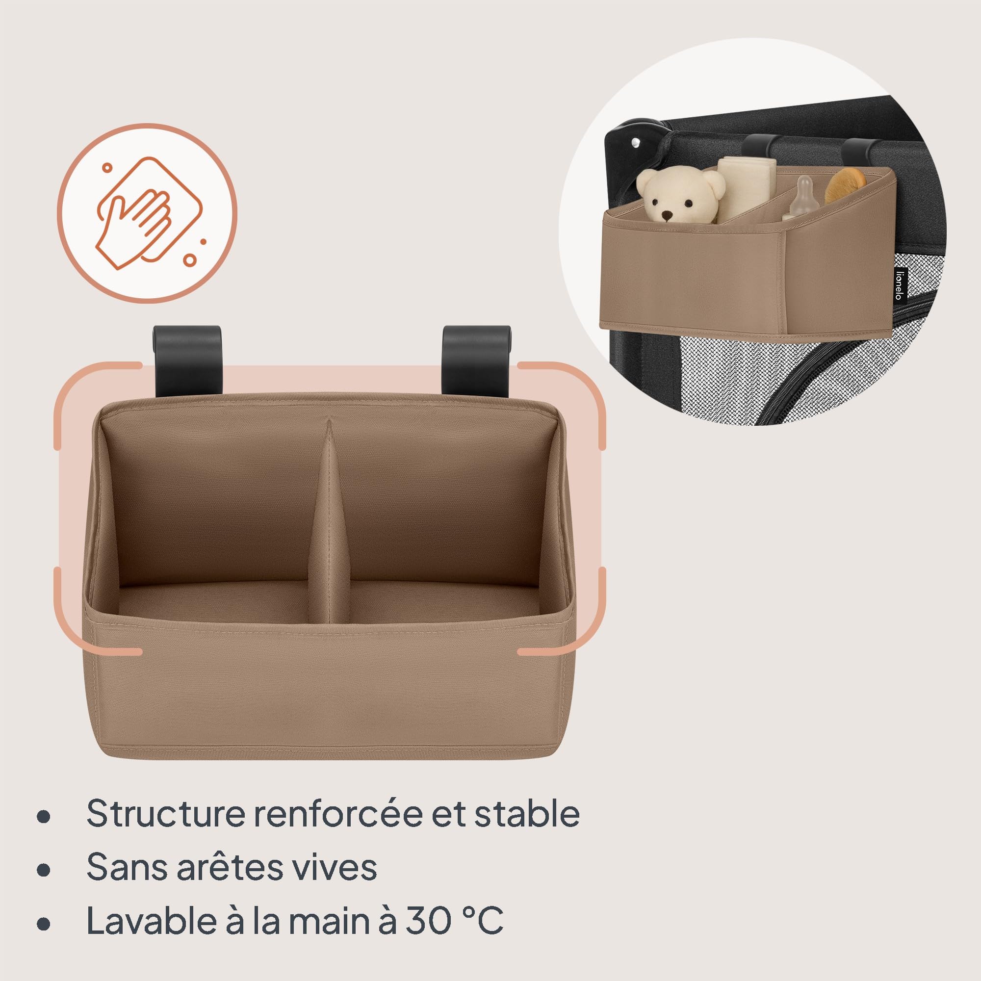 Lionelo Organisateur Lit Bébé Sidepocket Small, Pochette Suspendue Lit, Table à Langer, 26x12x15 cm