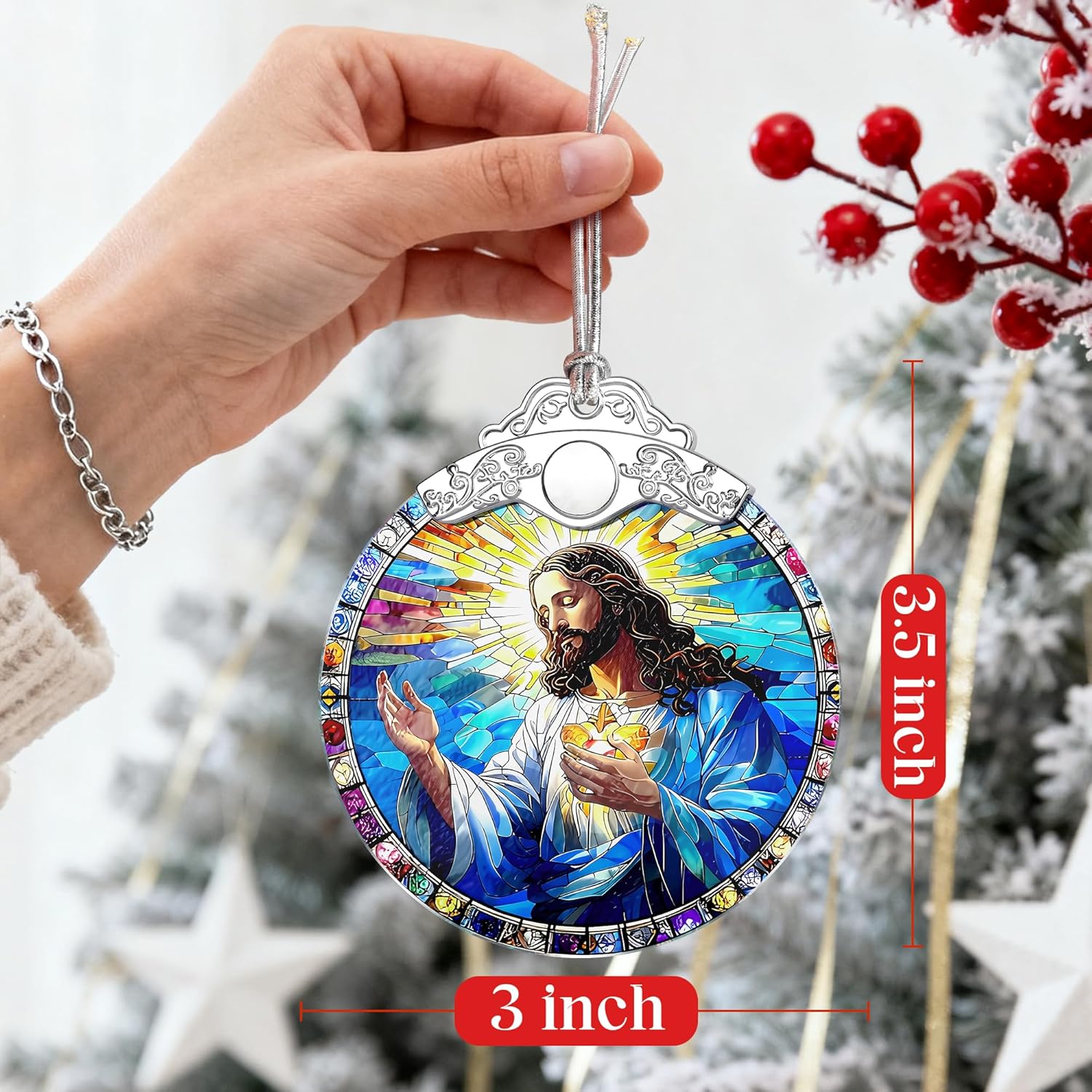 Christian Gifts: Stained Glass Jesus Ornament | Christmas Ornaments (Christmas Tree Ornaments), Religious Holiday Decor, Jesus Christ Decoration, Religious Gifts & Xmas Gift - Image 3