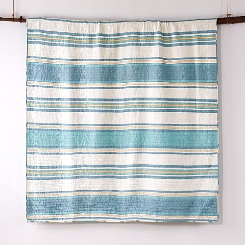 Miniatura 4 de Levtex Home Blue Maui - Juego de edredón tamaño KingCal King + dos fundas de almohada King, diseño costero a rayas en azul claro, crema y tostado,