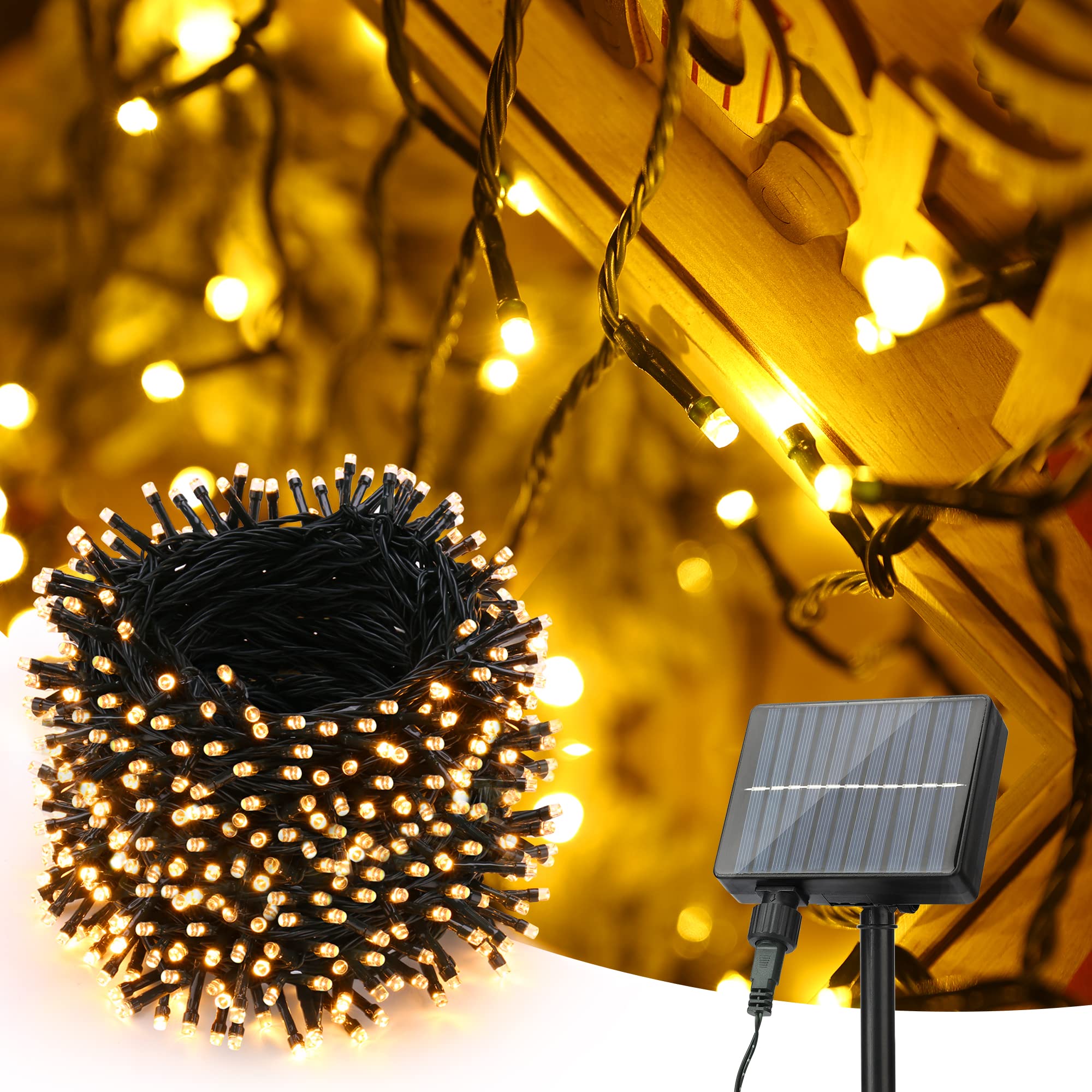 PhilzOps Catena Luminosa Solare Esterno, 52M 500 LED Natale Luce Stringa Solari Esterno 8 Modalità Impermeabile Luci LED Decorative con Memoria Per Giardino Albero Patio Festa, Bianco Caldo