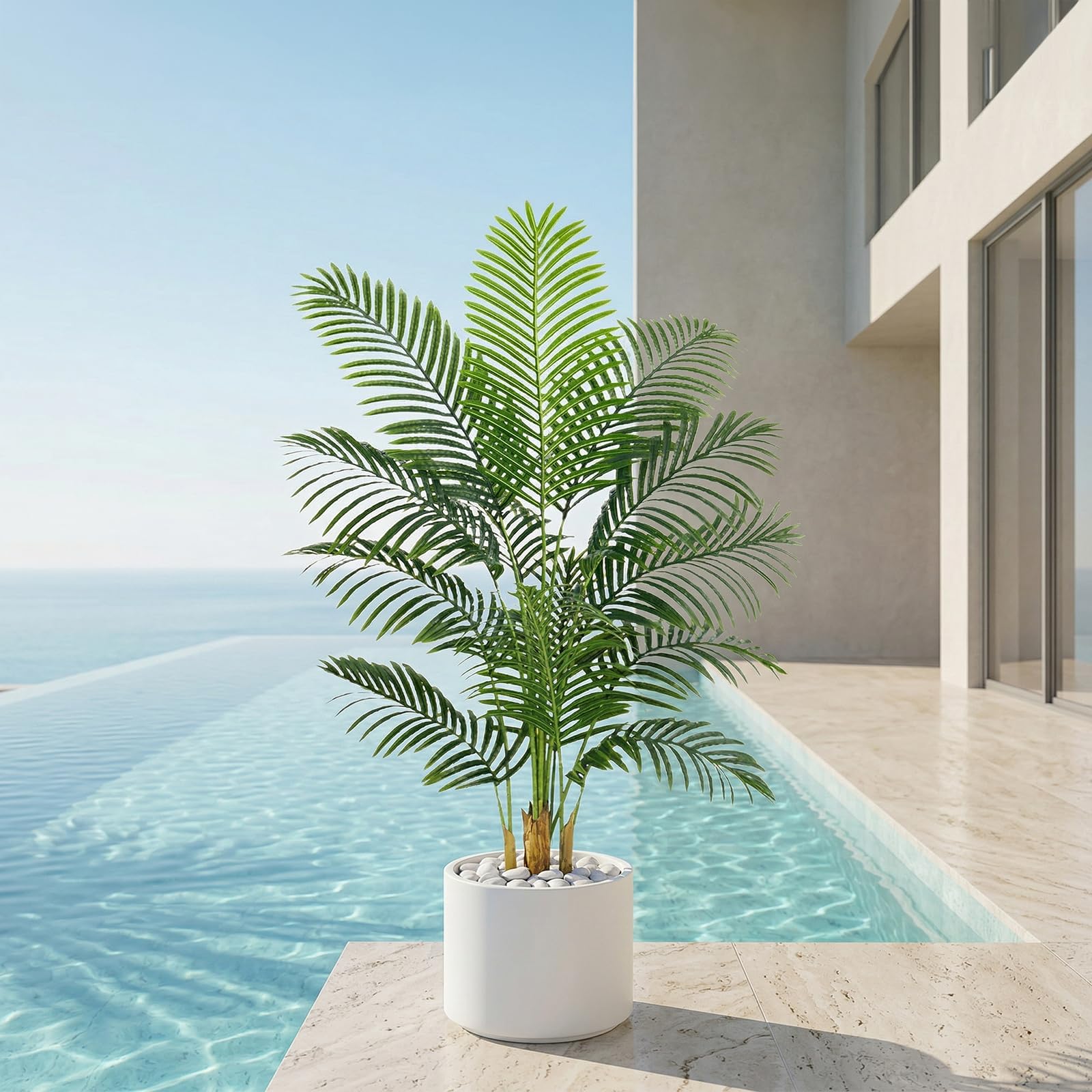 Künstliche Pflanzen 120cm, Kunstpflanze Palme Groß im Schwarzer Topf | Kunstpalme mit 13 Blätter | Kunstpflanzen wie echt für Zimmer Wohnzimmer Schlafzimmer Büro Balkon Innen Dekoration
