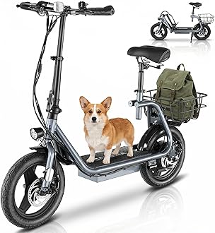 Caroma Electric Scooter with Seat for Adults, Max 30Miles Ranges&20Mph, 500/800/1200W Motor, 14/20" Fat Tire Foldable E-Scooter with Basket for Pets & Cargo, 300lbs Max Load