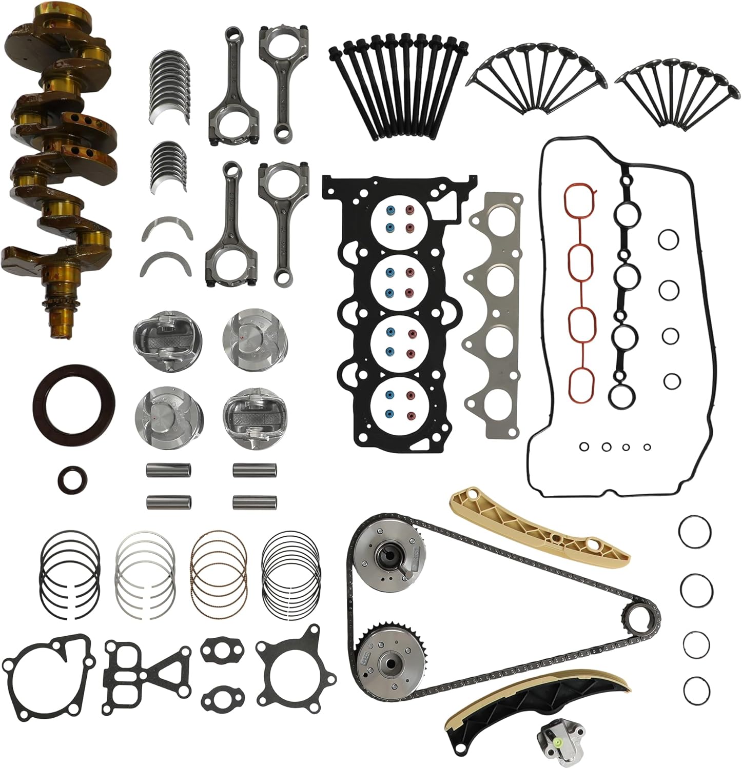 G4FD 1.6 Engine Rebuild Overhaul Kit With Crankshaft Connecting Rods Piston/Ring Timing Chain Kit Fit For Hyundai Accent Veloster Kia Rio Soul 1.6L 2012-2017 231102B610 231102B610A