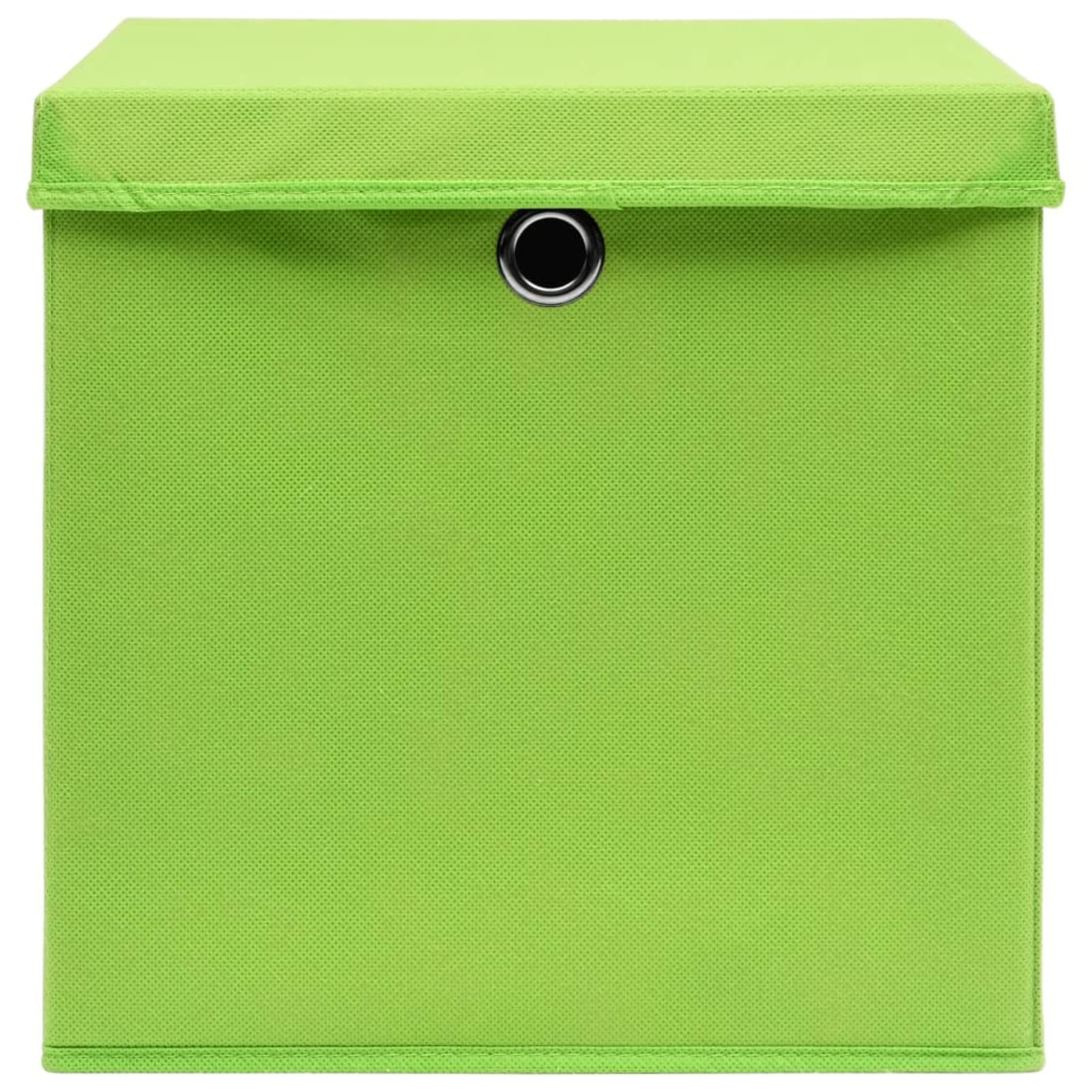 Tidyard 10 STK. Aufbewahrungsbox mit Deckeln Zusammenklappbar Spielkiste Regalkorb Faltkiste Korb Kinderbox Faltbox Box Kiste Vliesstoff 28x28x28 cm Grün