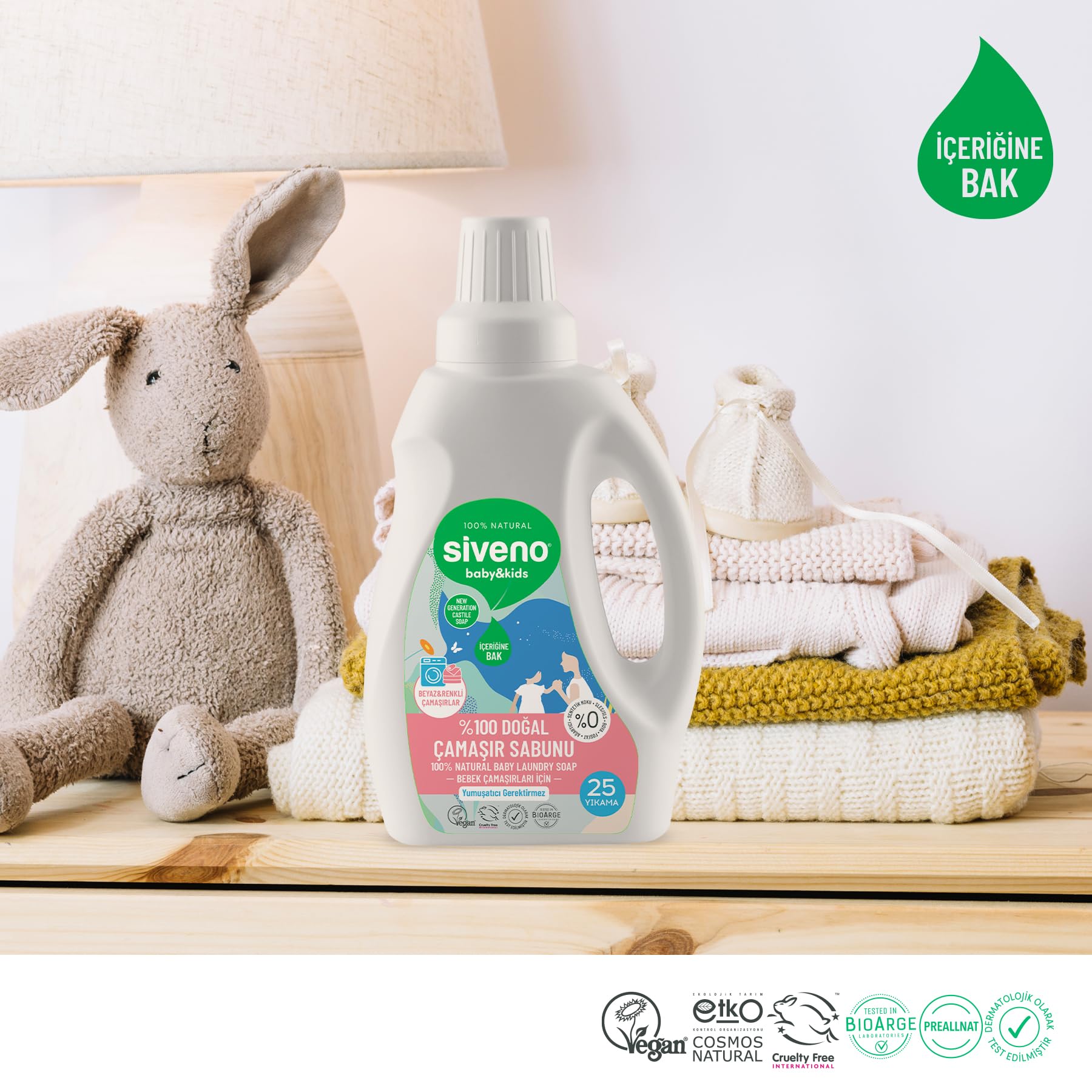 Siveno %100 Doğal Bebek Çamaşır Sabunu Kendinden Yumuşatıcılı Bitkisel Deterjan Konsantre Vegan 750 ml