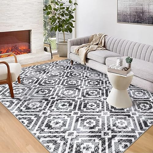 Miniatura 2 de Alfombra marroquí vintage de 8 x 10 pies para sala de estar, antideslizante, lavable, alfombra retro con estampado geométrico moderno, alfombra de