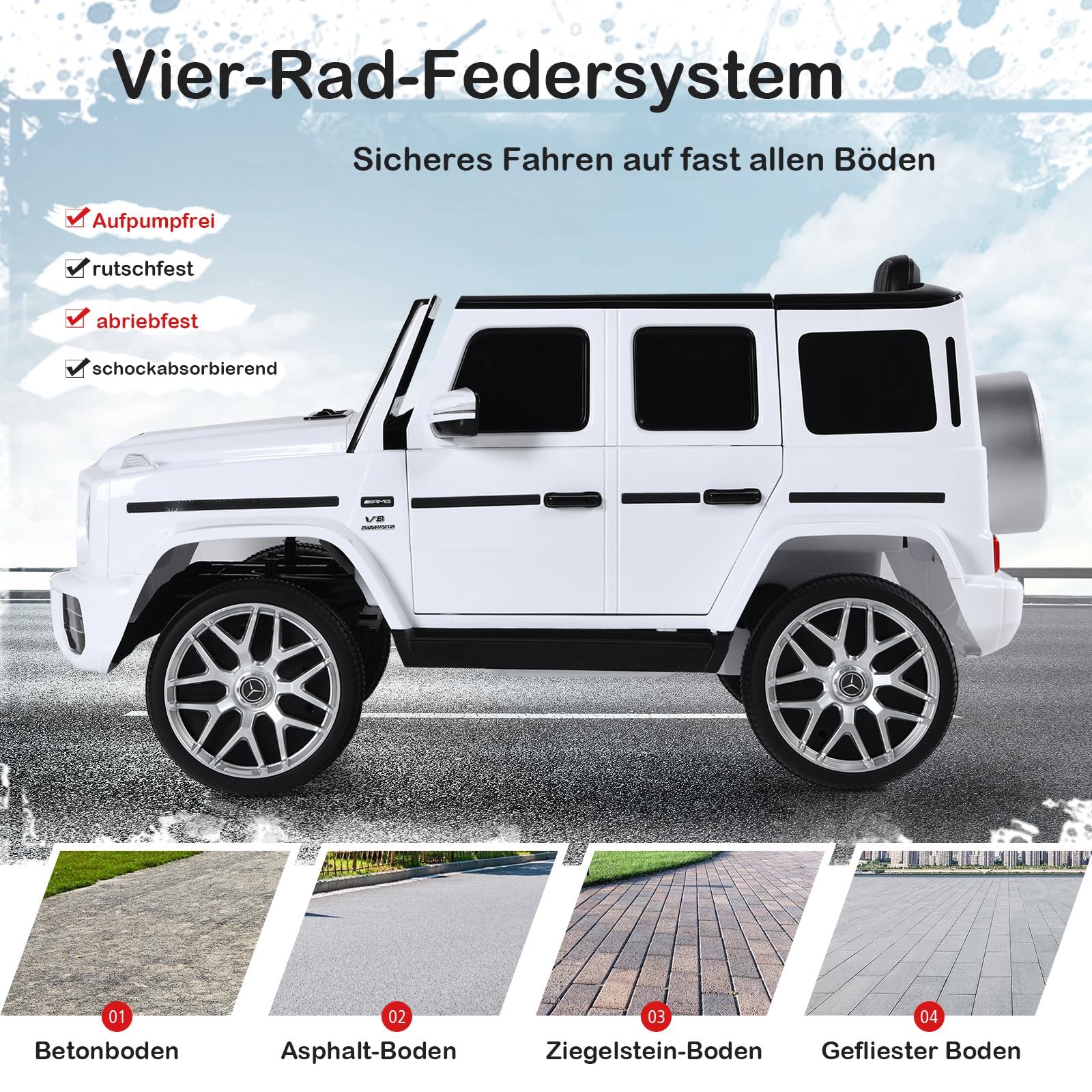GOPLUS 12V Elektroauto Mercedes Benz G63, Kinderfahrzeug mit 2,4G Fernbedienung, LED-Lichter & Scheinwerfer, Kinderauto 3-5 km/h, für Kinder 3–8 Jahre, bis 30 kg (Weiß)