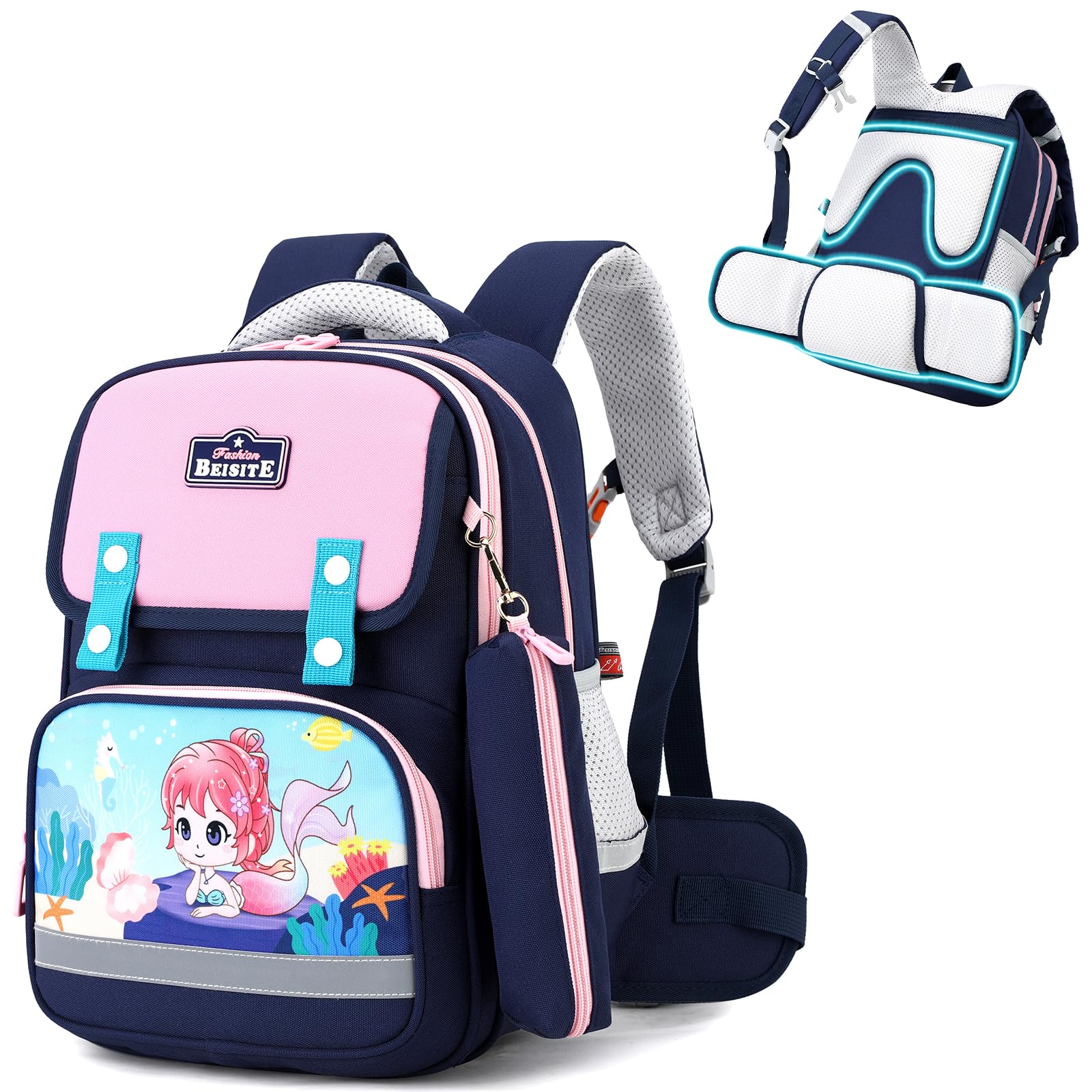 Amythe Mochila Infantil con Estuche, Bolso Escolar para Niños y Niñas de 6 a 10 años, Mochilas Colegio Ergonómica con Correas Torácicas y Abdominales