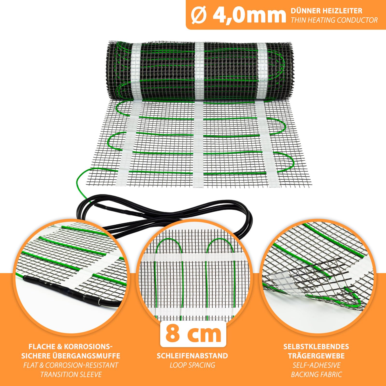 Calefacción de suelo radiante, 6,7 m², 150 W/m², cinta calefactora, fácil instalación