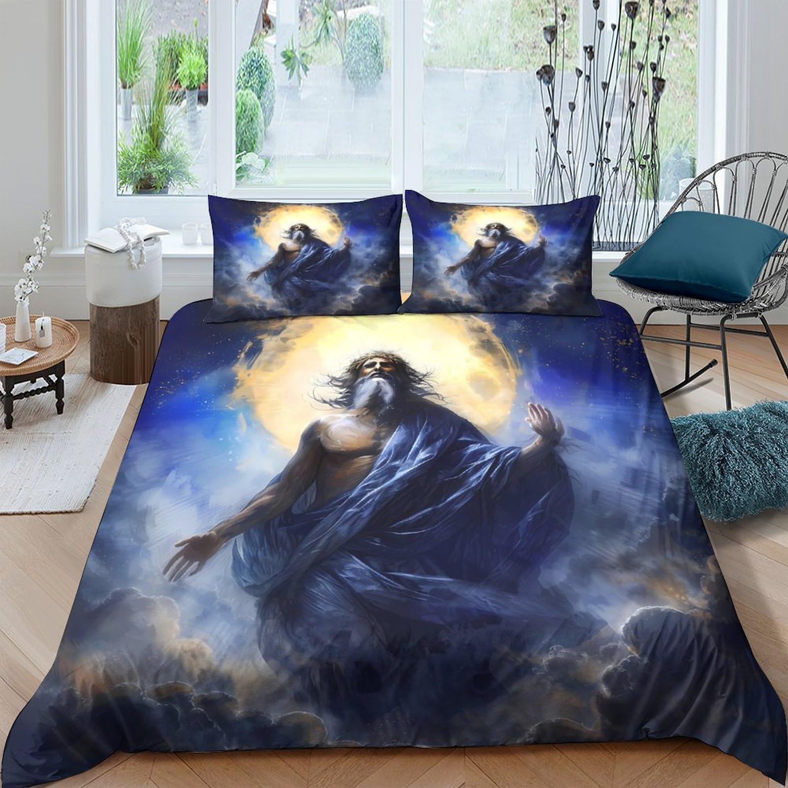 Ctjqhvkz Style-4 3D Printed Angel Fantasy Fitted Sheet Microfiber Soft Blue Sky Moon Mattress Cover For Bedroom Dorm Decor Single（135X200cm）