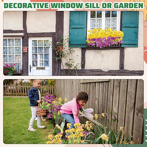 Miniatura 5 de Jexine 50 paquetes de flores artificiales para exteriores, resistentes a los rayos UV, flores sintéticas de seda, no se decoloran, plantas