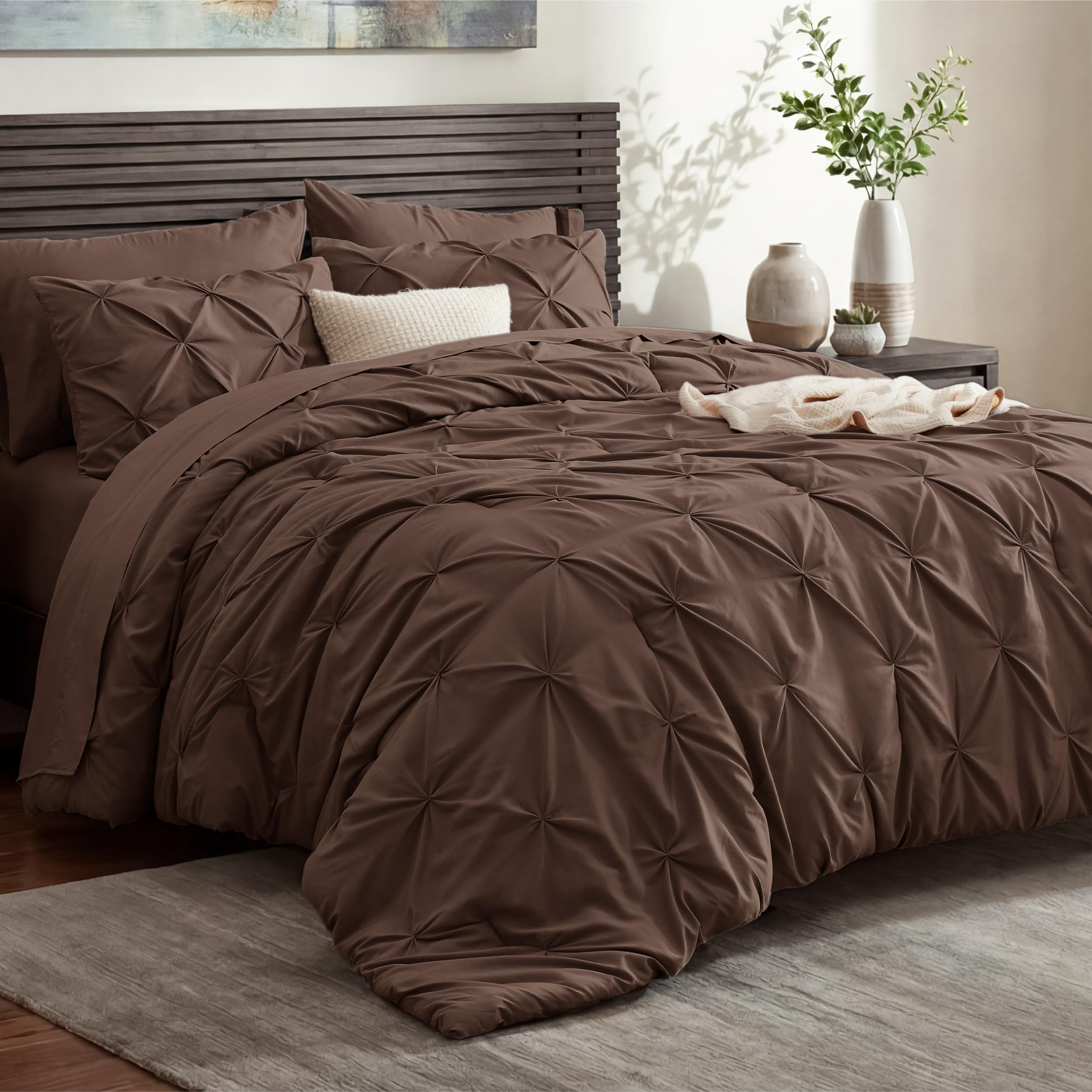 Bedsure 7-Piece Full Size Comforter Set &amp; Sheets, Dark Brown Bedding