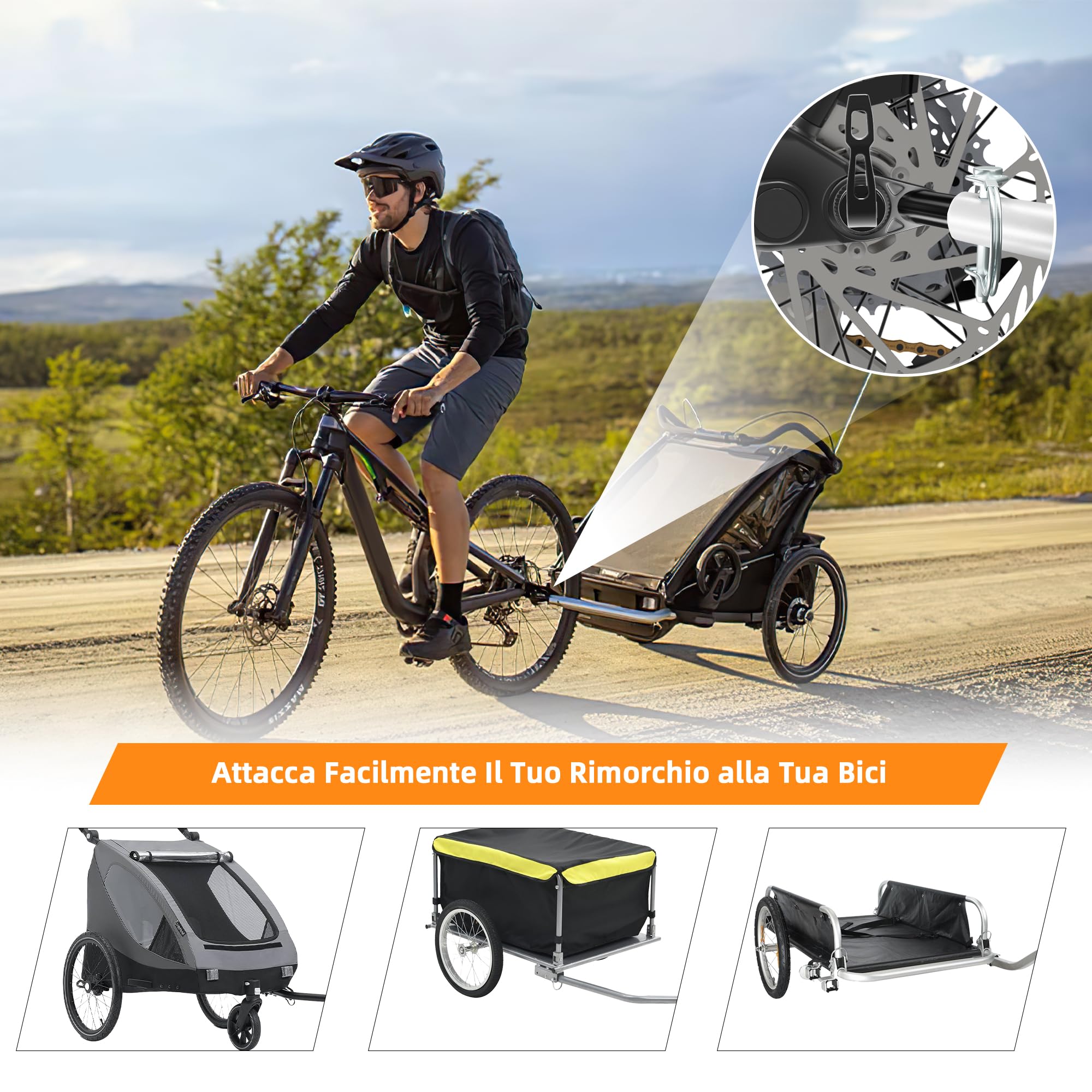 Gancio per Rimorchio per Bicicletta, Gancio Di Traino per Bicicletta, Gancio per Bicicletta, Frizioni per Rimorchi per Bicicletta Applicabile a Rimorchi per Bicicletta, Rimorchio per Bambini