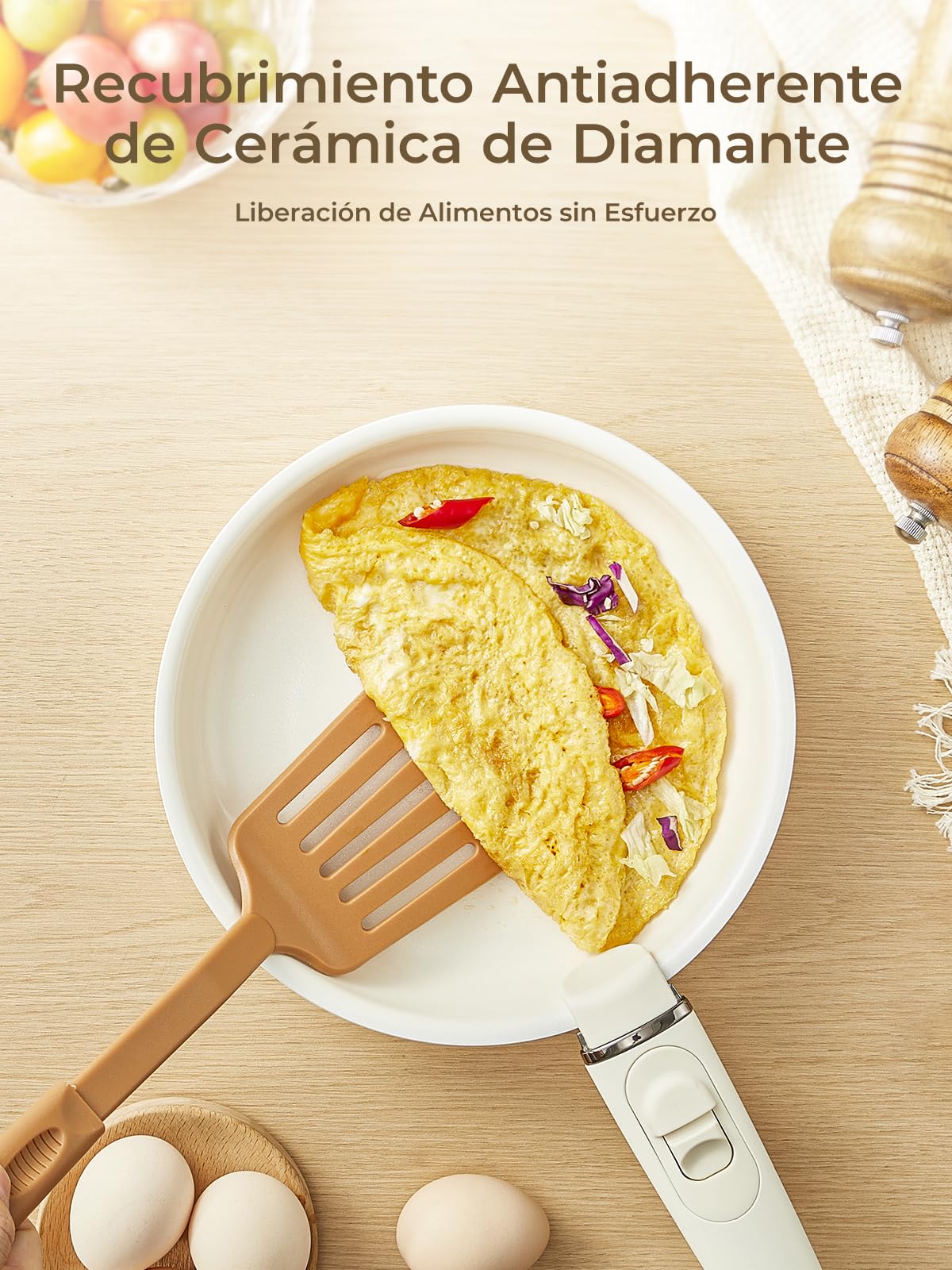 FOHERE Juego de Ollas y Sartenes Antiadherentes Induccion Cerámicas con Mango Extraíble 8 Piezas, Cacerolas de Cocina Induccion Aluminio, para Todas las Cocinas, apto Lavavajillas y Horno,Beige