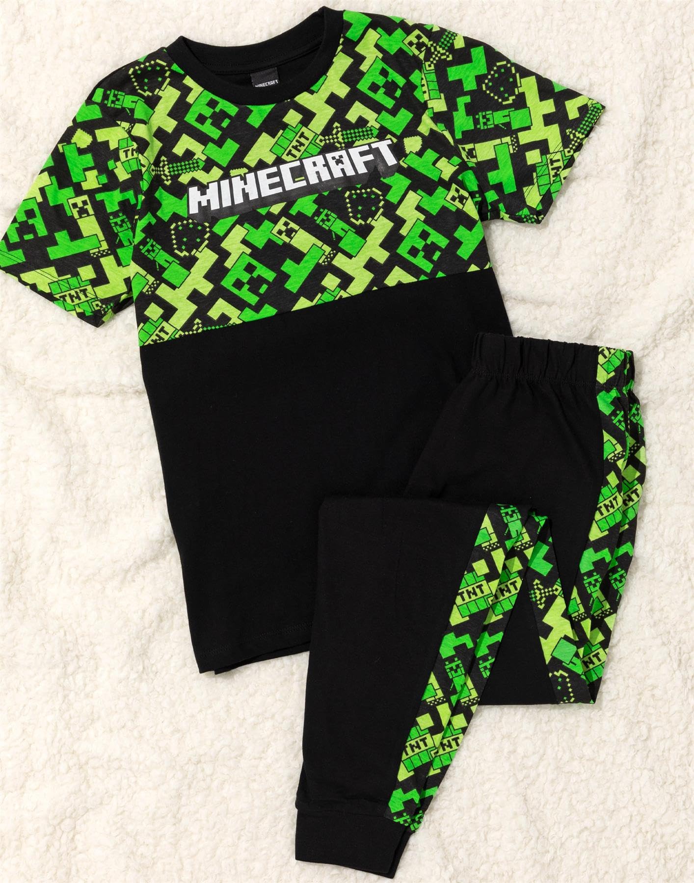 Minecraft Pyjama für Jungen | Optionen lange oder kurze Hosen & Gamer T-Shirt | Pyjama-Set Kinder Creeper Merchandising Geschenk-Set, langes Bein, 7-8 Years